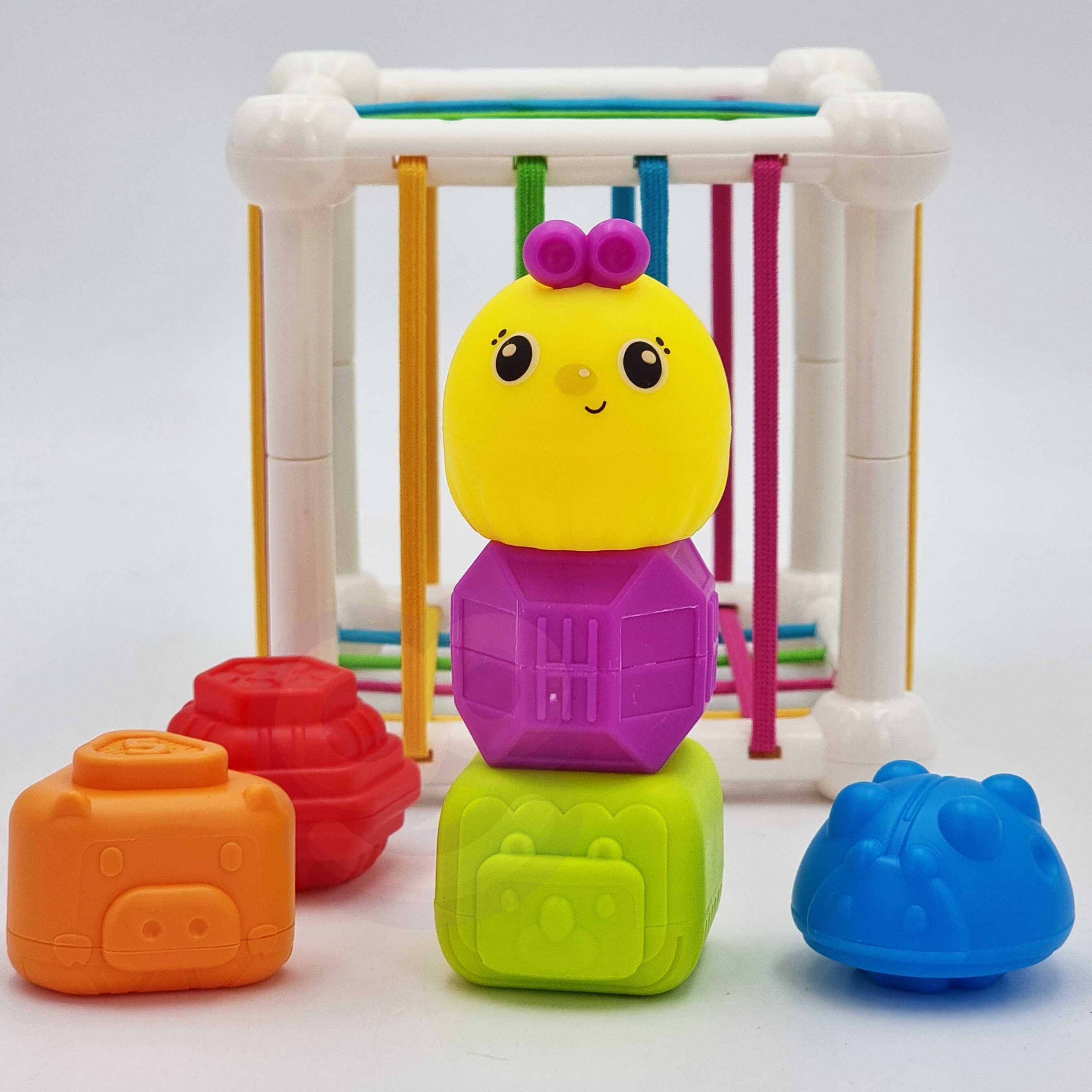 Elastyczna kostka sensoryczna sorter dla dzieci zwierzątka + grzechotka 7 el.