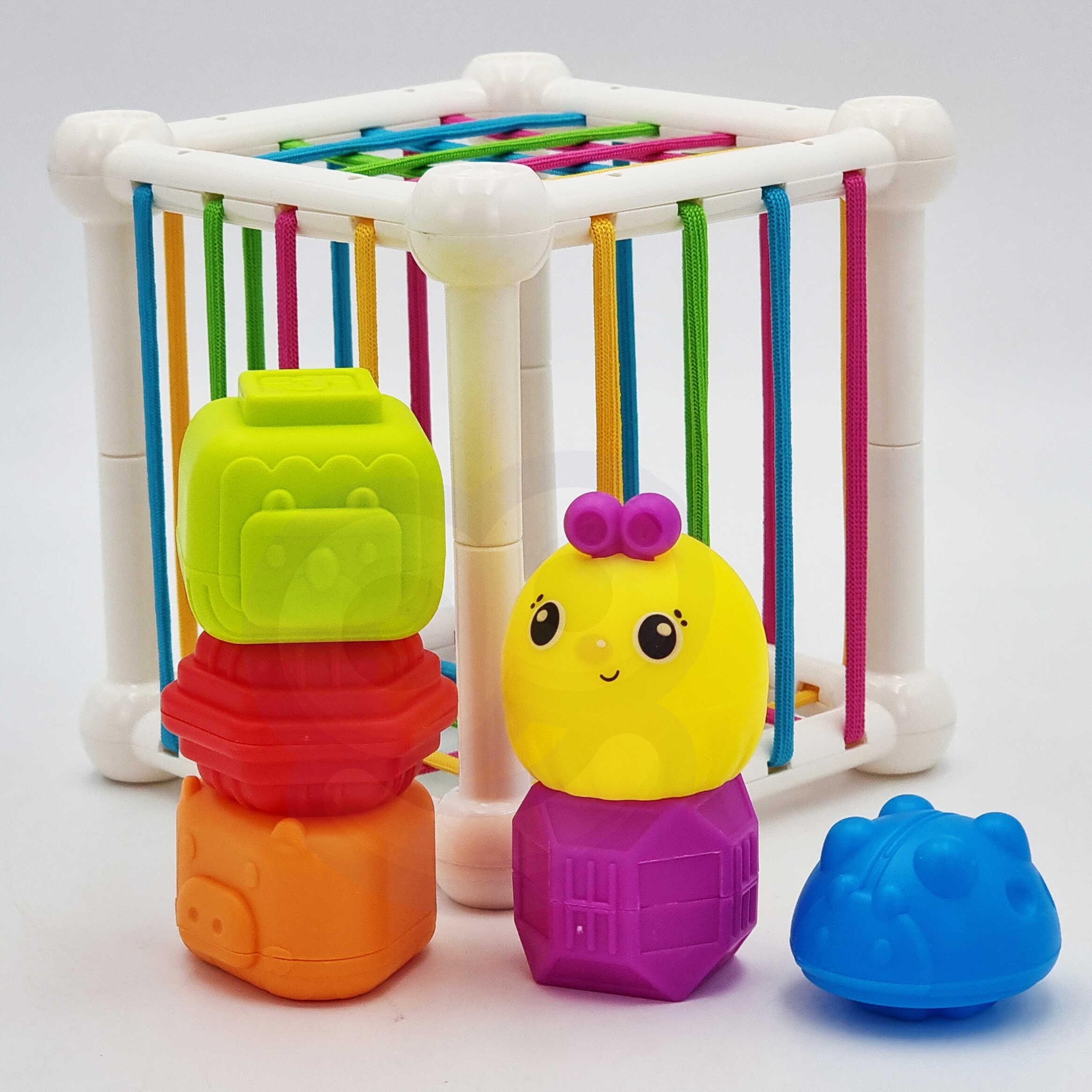 Elastyczna kostka sensoryczna sorter dla dzieci zwierzątka + grzechotka 7 el.