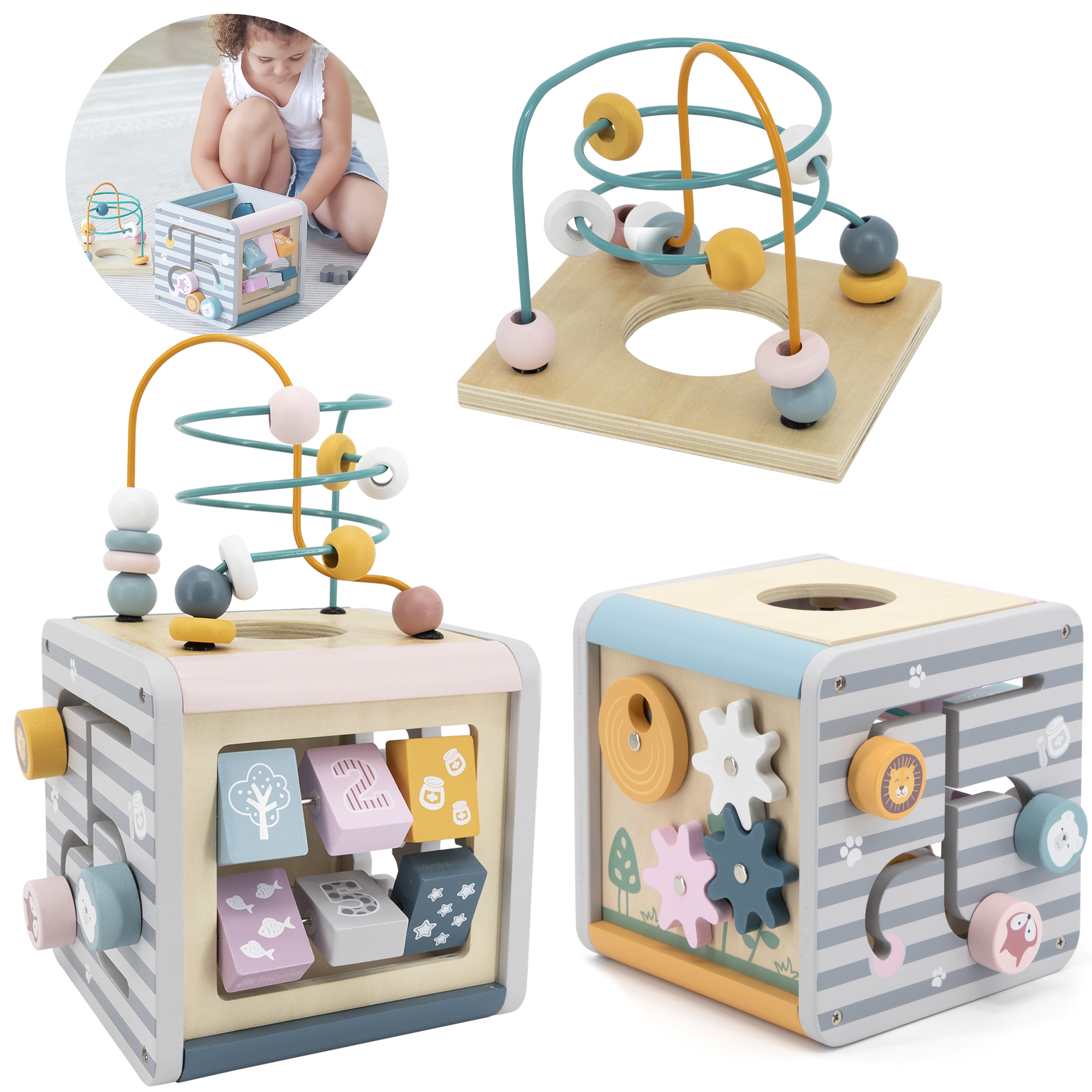 Polarb activity box drewniane edukacyjne centrum gier 5w1 kostka