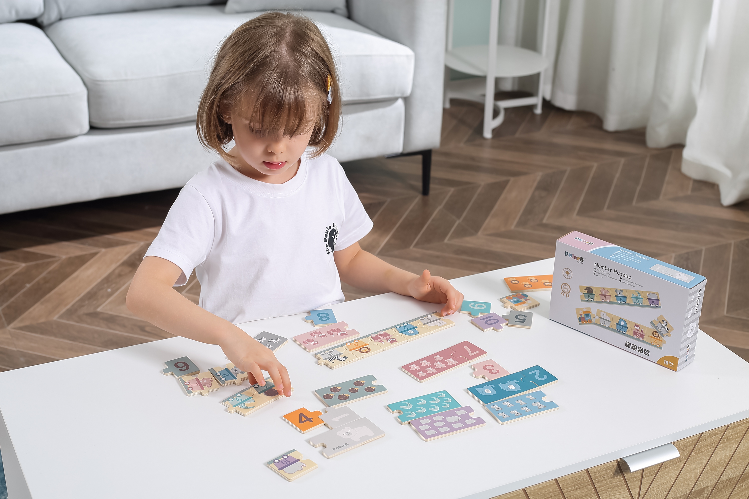Polarb drewniane puzzle numeryczne cyferki montessori