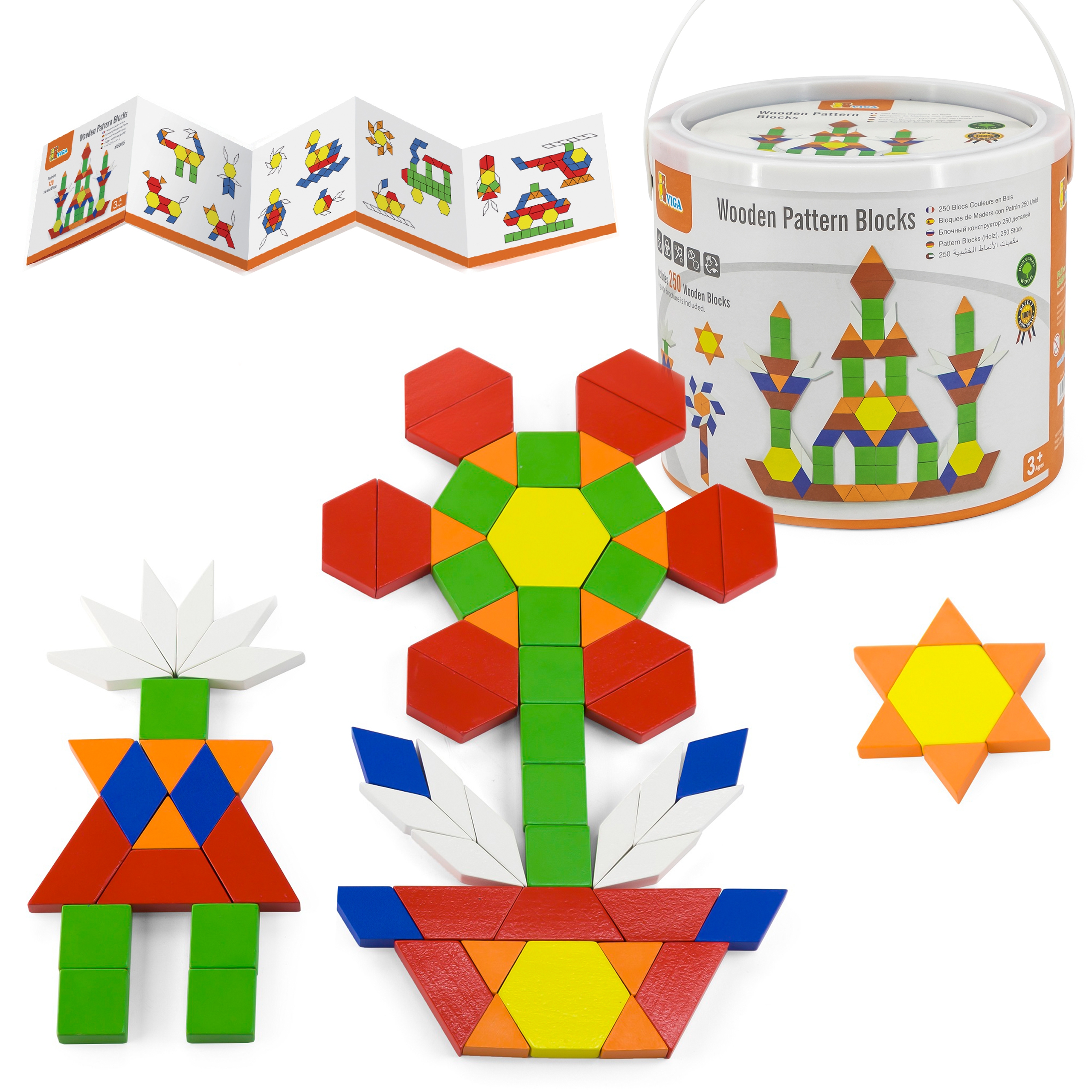 Drewniane klocki płaskie w wiaderku 250 elementów montessori
