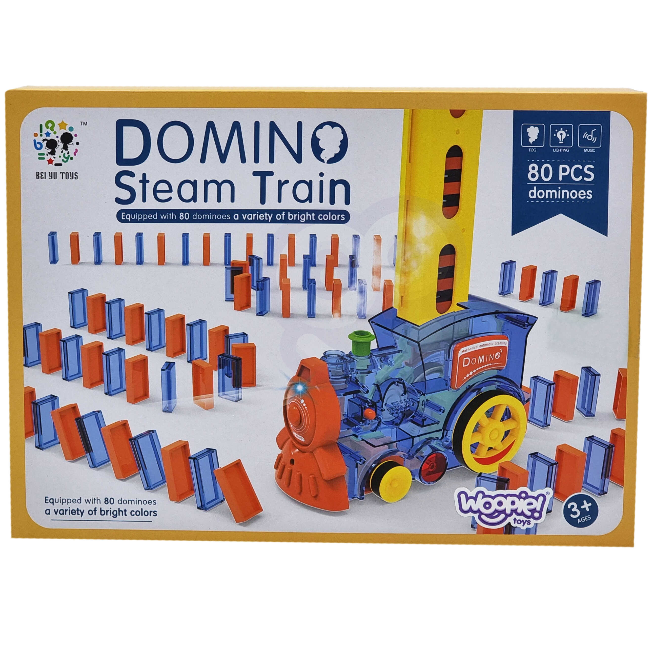Elektryczna ciuchcia lokomotywa do klocków domino z parą 80 el.