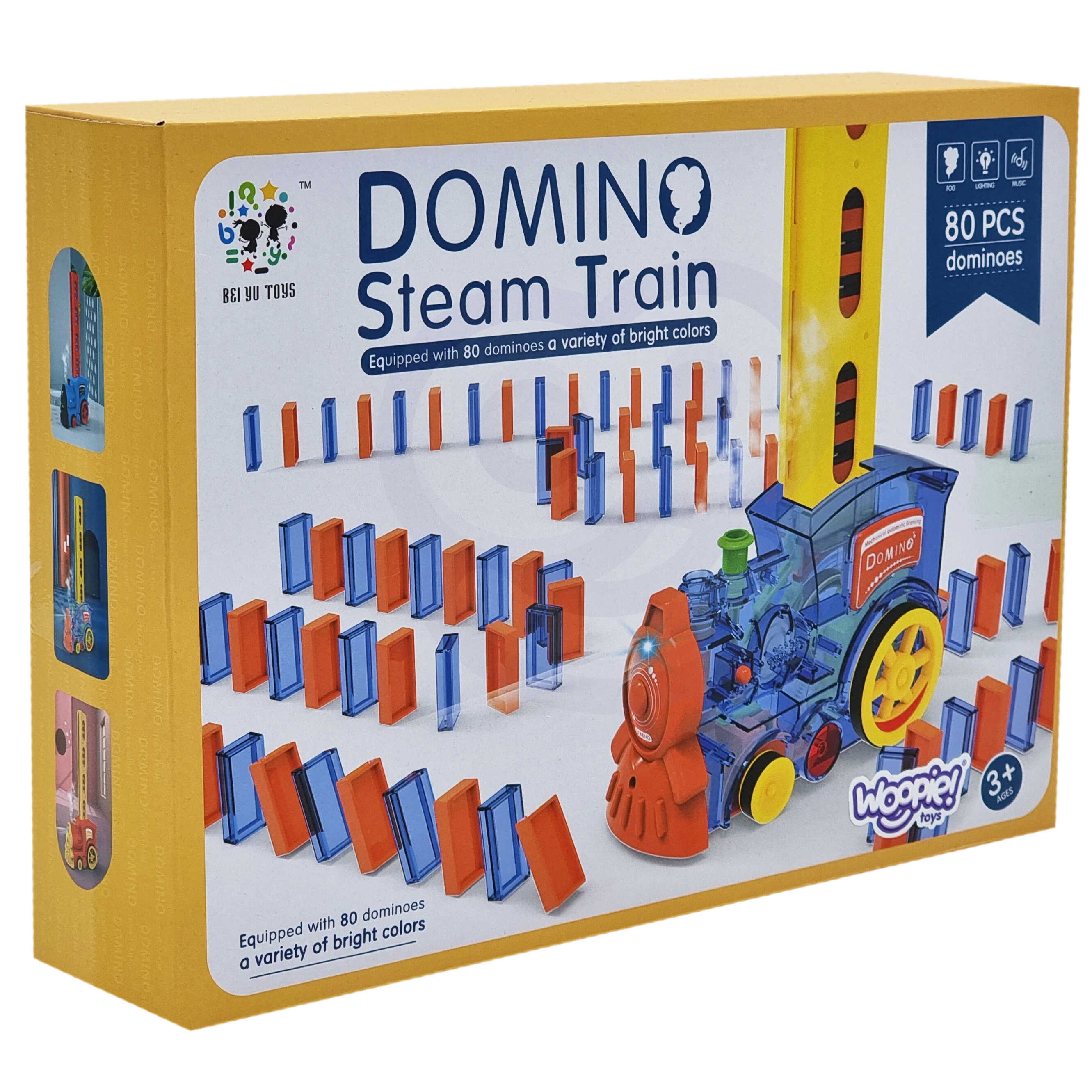 Elektryczna ciuchcia lokomotywa do klocków domino z parą 80 el.