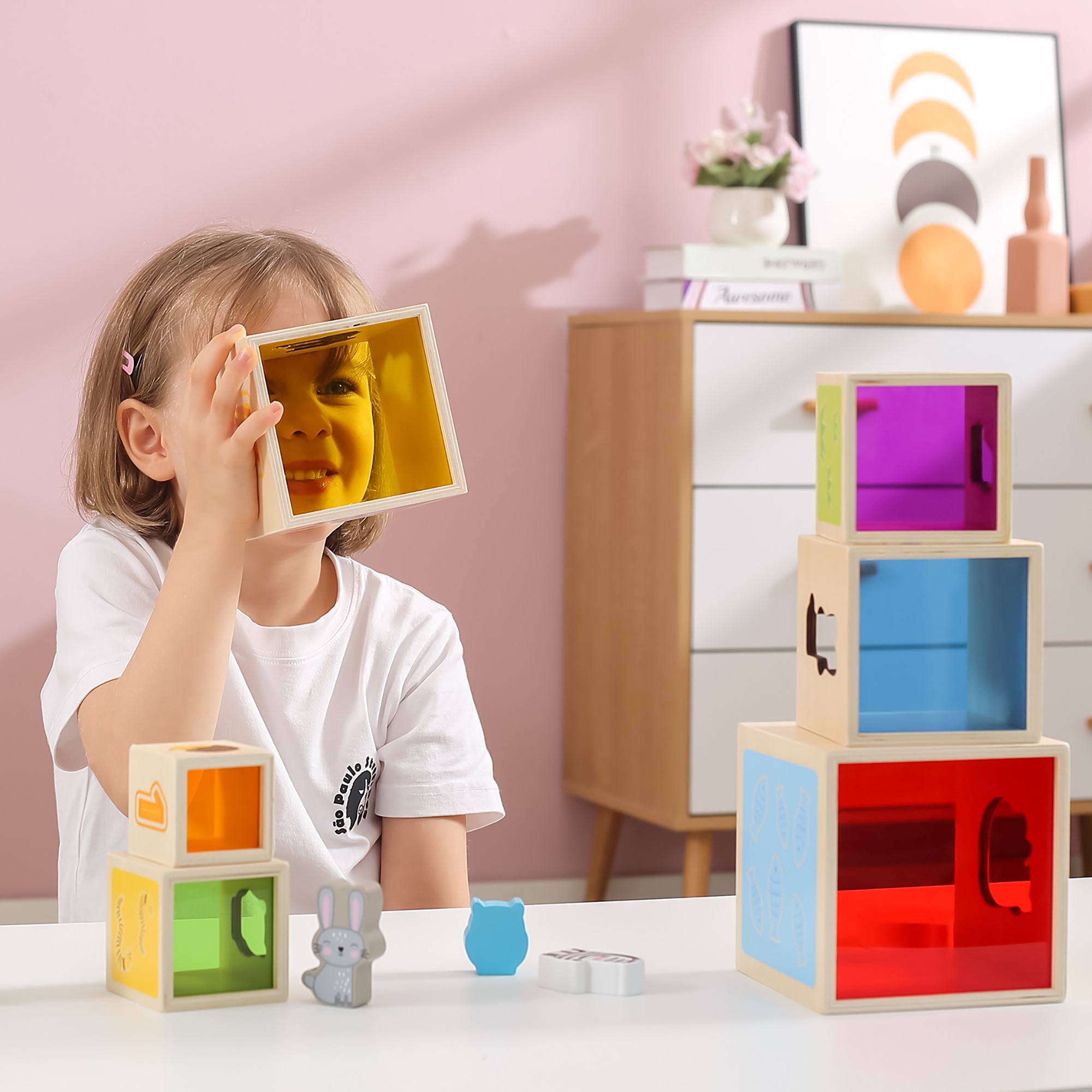 Drewniana piramidka układanka klocki sorter montessori