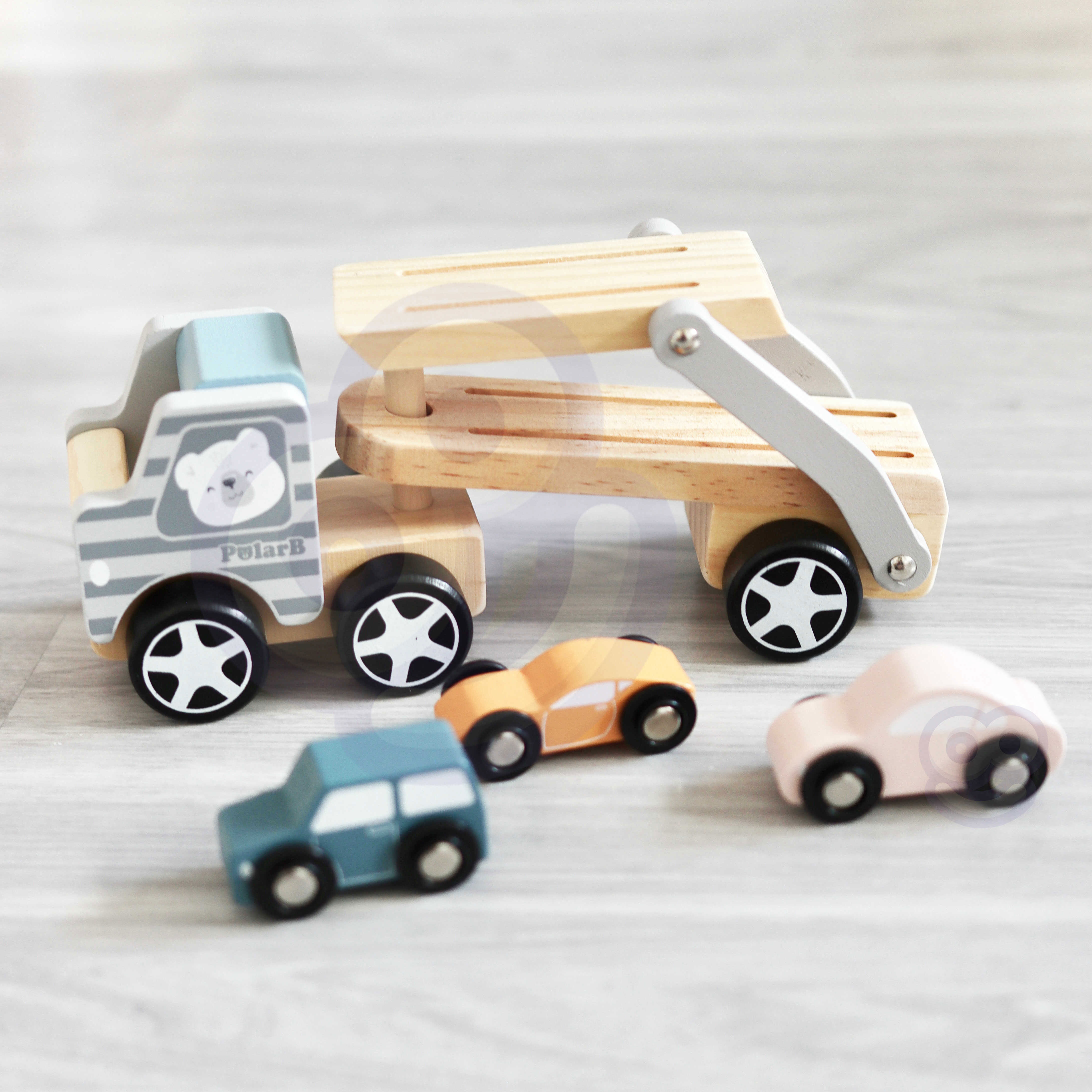 Polarb drewniana laweta z samochodzikami montessori