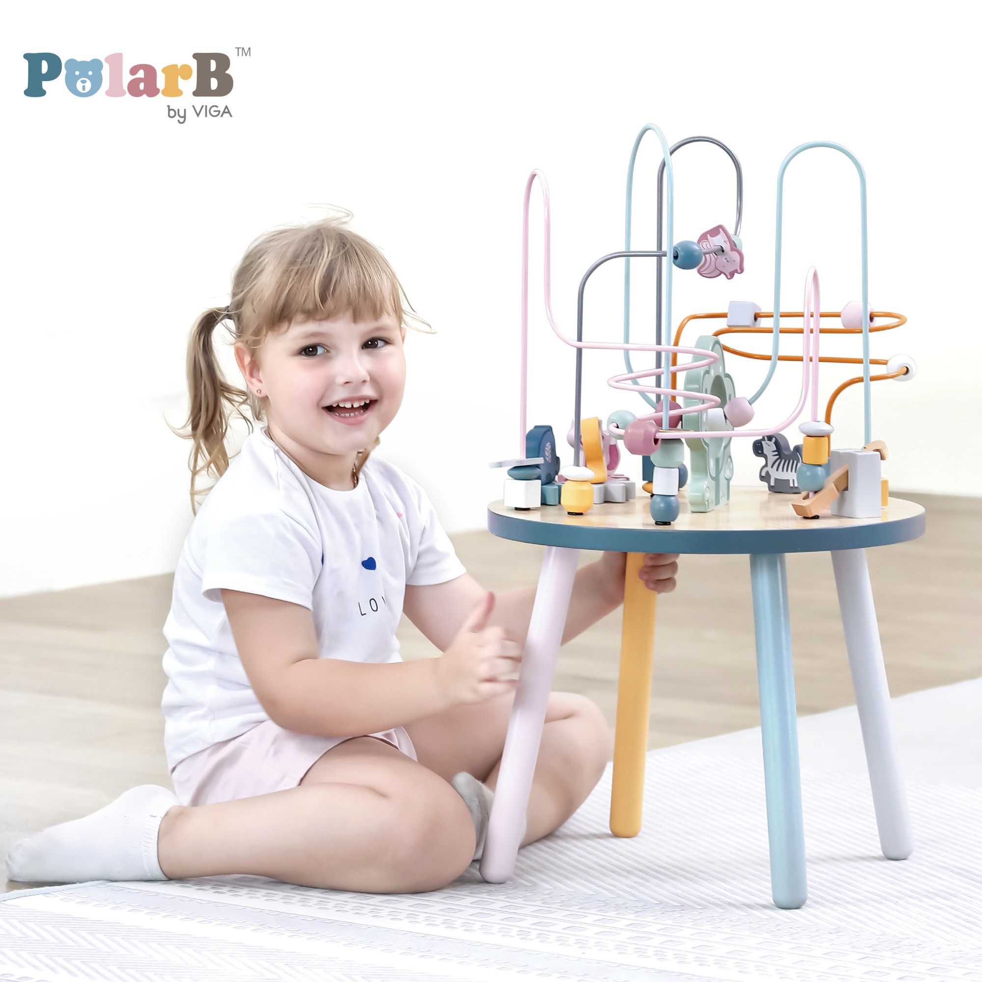 Polarb drewniany stolik edukacyjny manipulacyjny przeplatanka montessori
