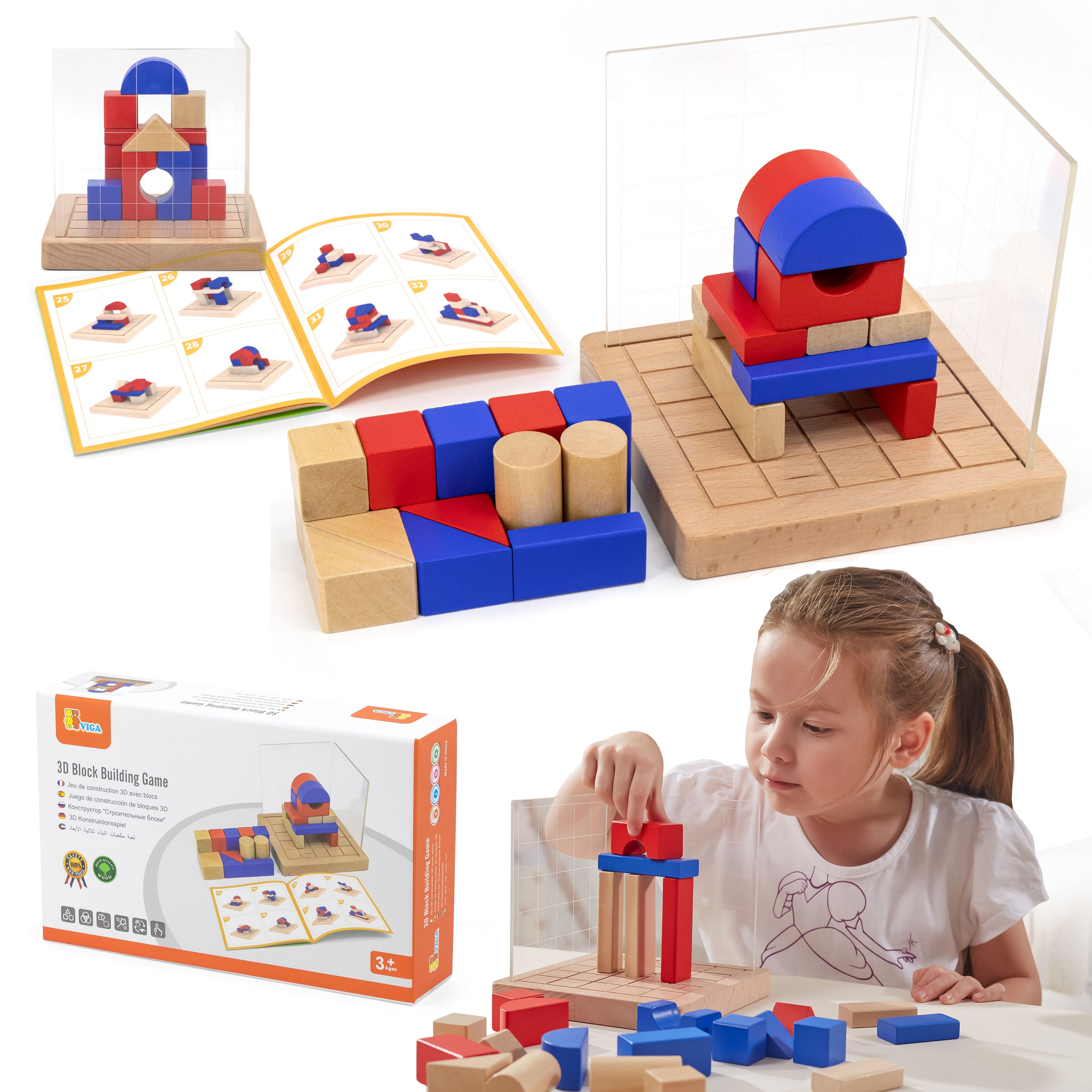 Drewniana gra budowanie klocki 3d montessori
