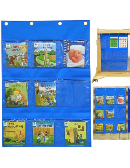 Materiałowy Arkusz Do Wieszania Z Kieszonkami Na Książki i Obrazki Masterkidz Niebieski