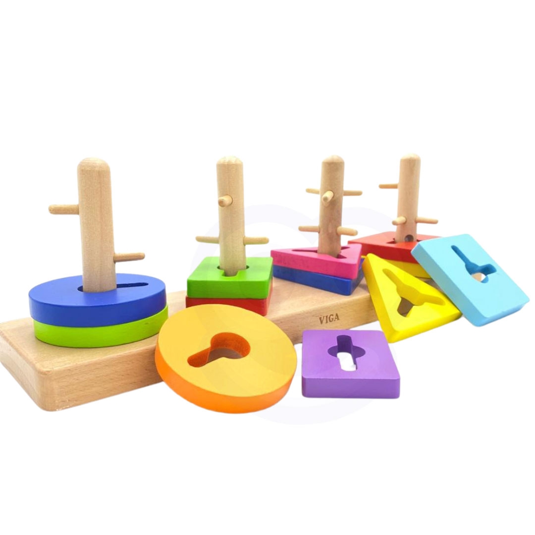 Drewniane klocki z sorterem kształtów montessori
