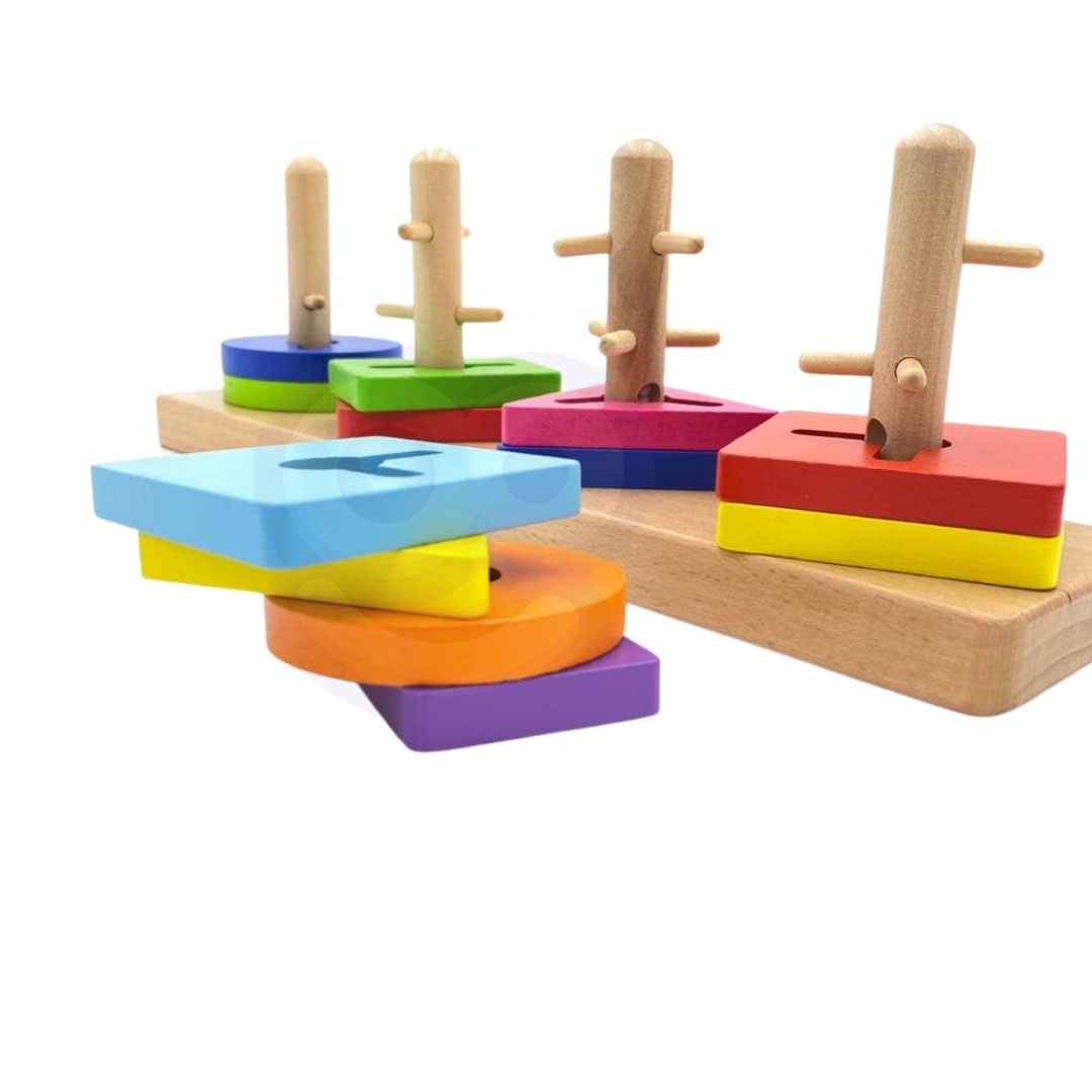 Drewniane klocki z sorterem kształtów montessori