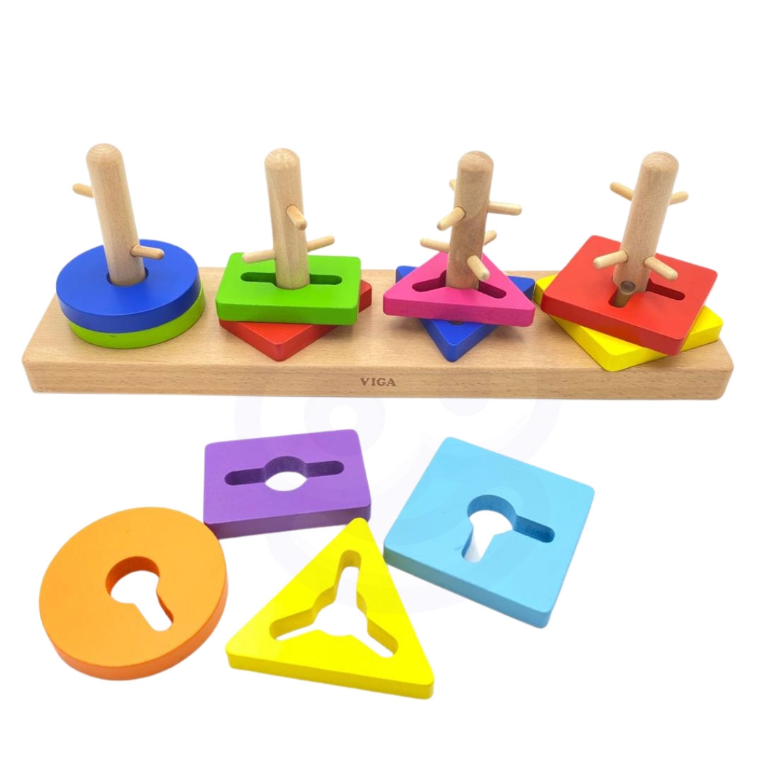 Drewniane klocki z sorterem kształtów montessori