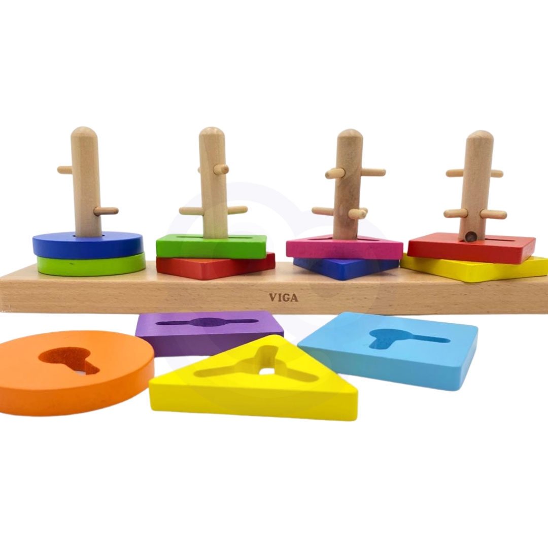 Drewniane klocki z sorterem kształtów montessori