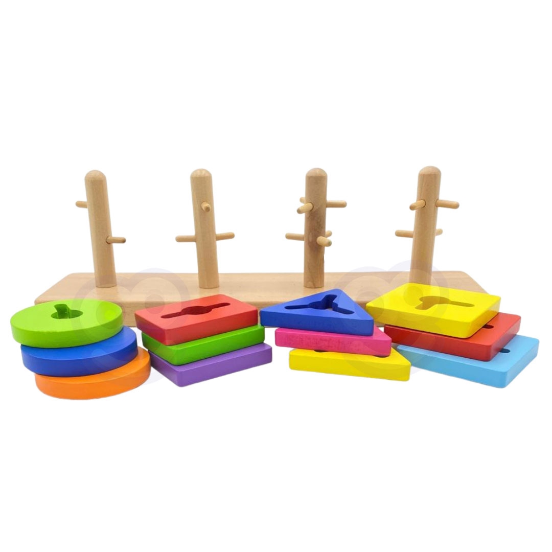 Drewniane klocki z sorterem kształtów montessori