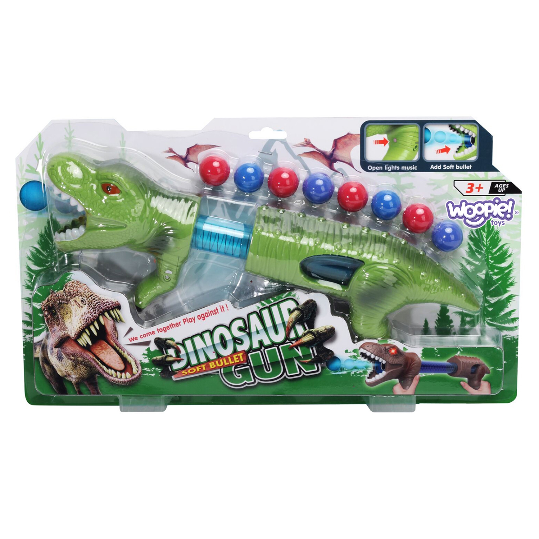 Pistolet na piłki kulki piankowe wyrzutnia automatyczna dinozaur 9 el.