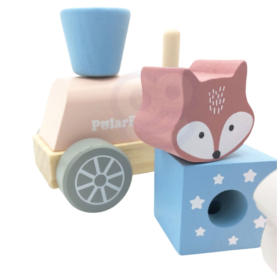 Polarb drewniana kolejka z wagonikami i zwierzątkami do ciągnięcia montessori