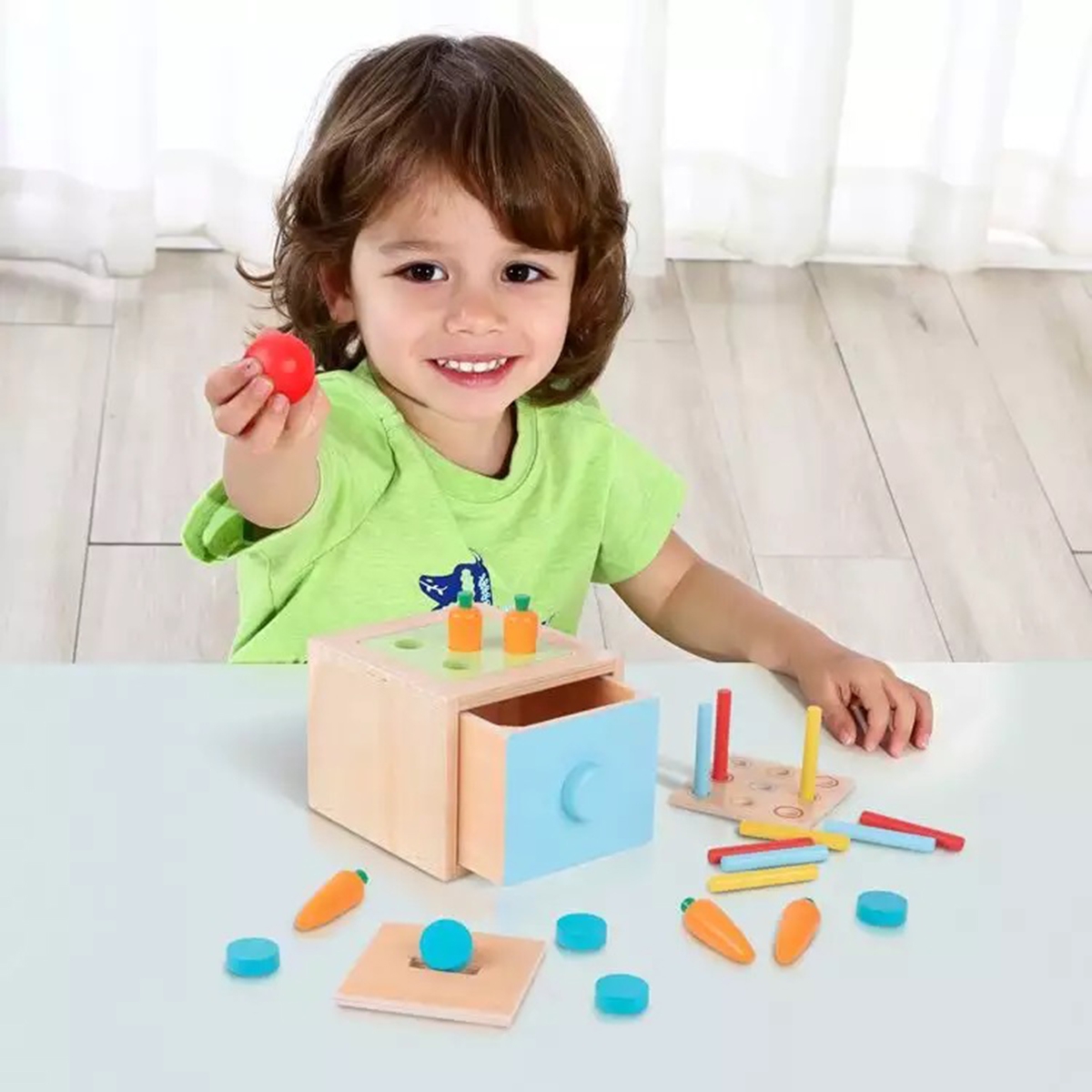 Tooky Toy Drewniana Kostka Edukacyjna Szuflada Pudełko Montessori Sorter Nauka Kolorów 4w1