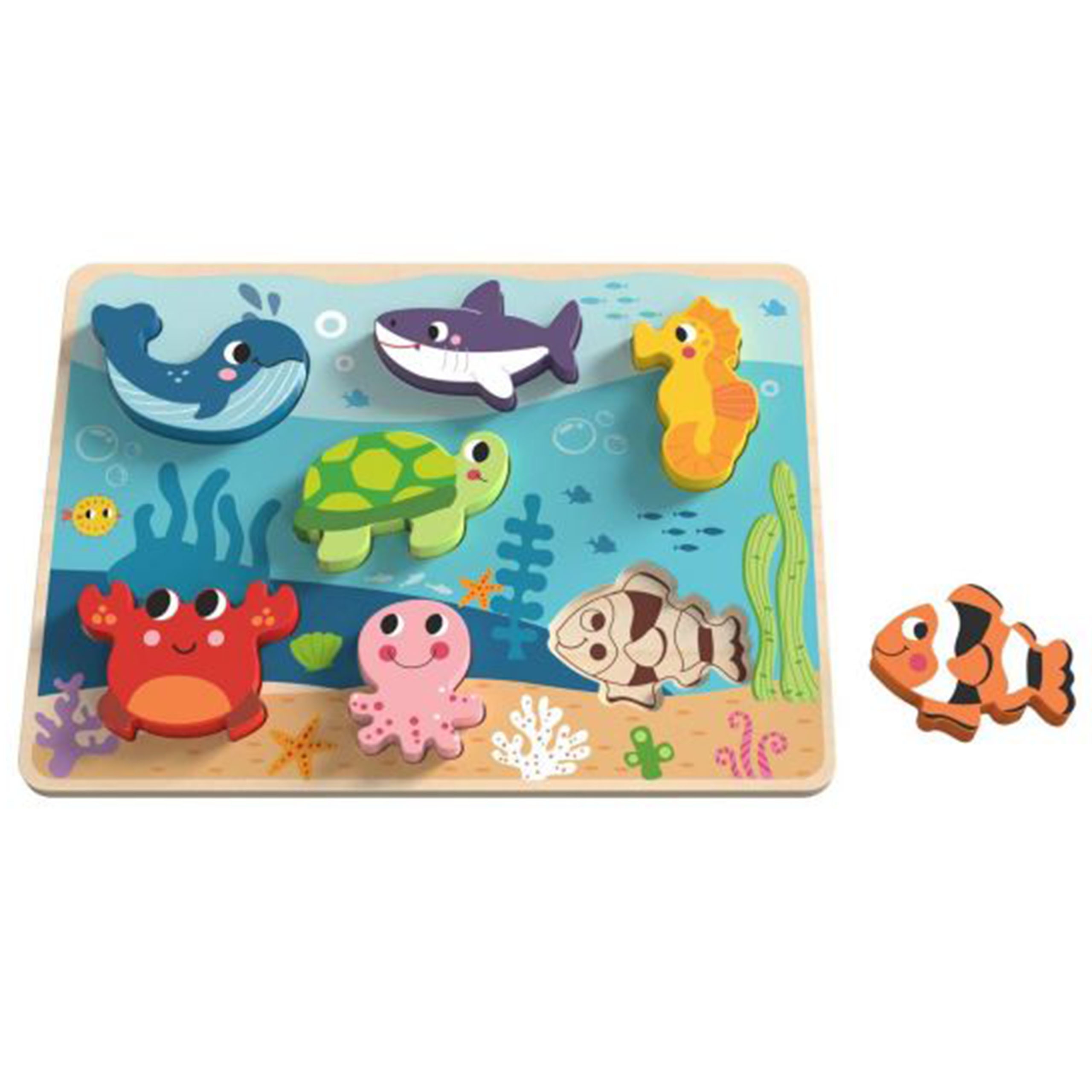 Drewniane puzzle montessori świat morza rybki żółwik kształty