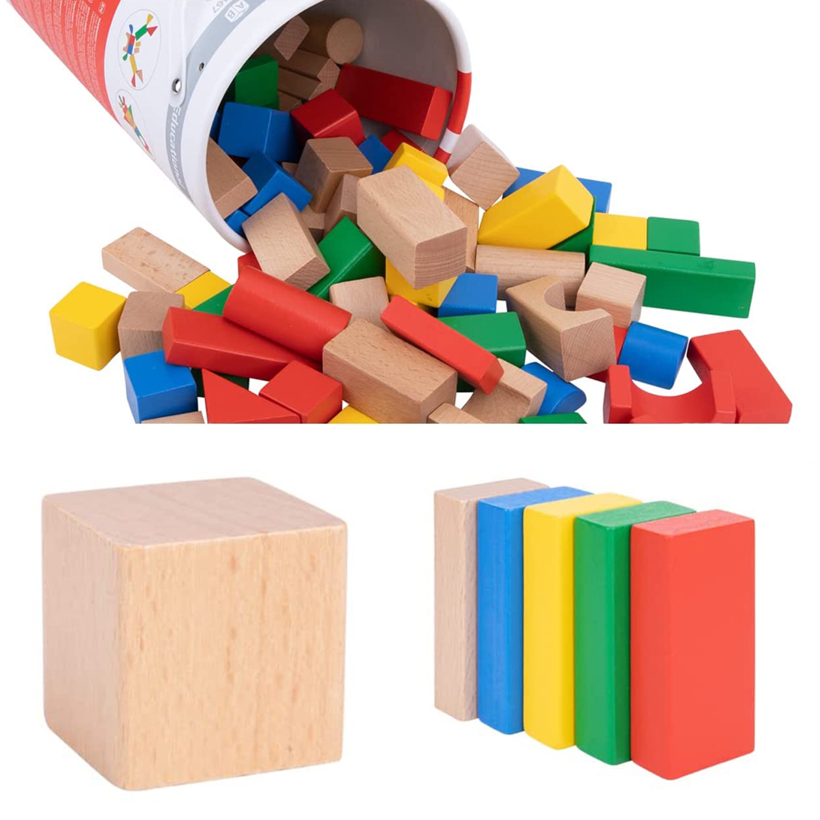 Drewniane kolorowe klocki do układania figury montessori