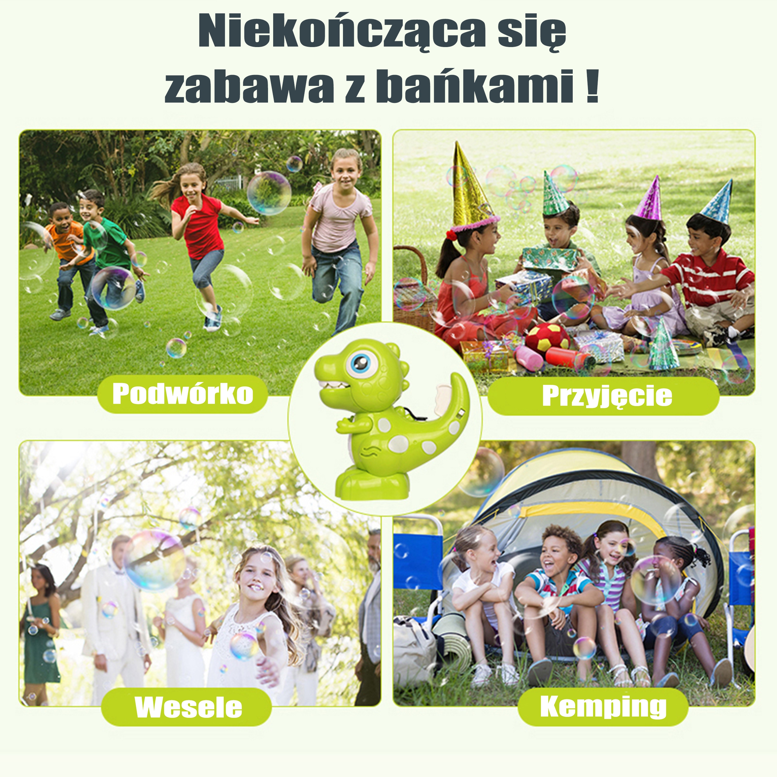 Maszyna dinozaur do robienia baniek mydlanych dla dzieci