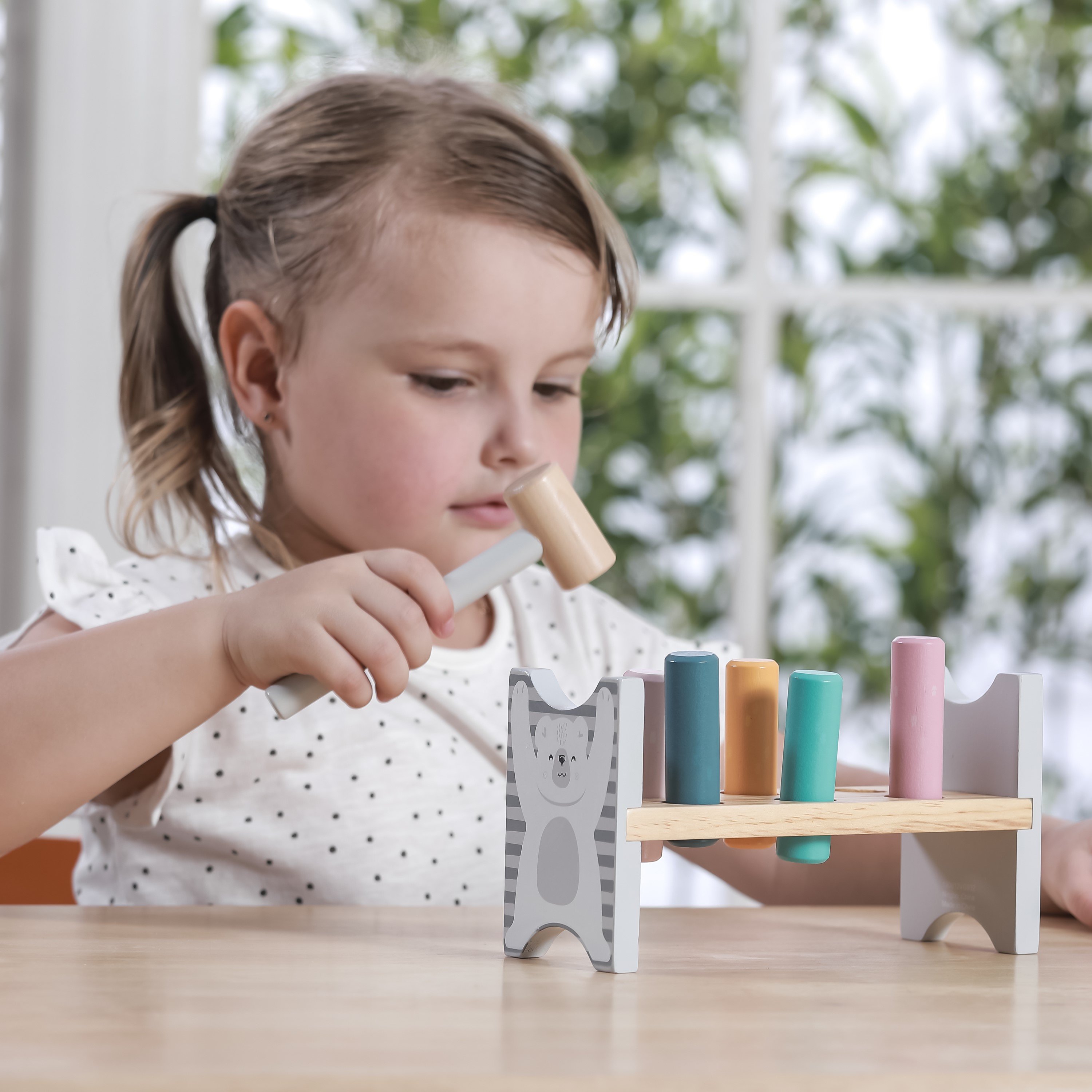 Polarb drewniana ławeczka przebijanka wbijanka z młotkiem - montessori