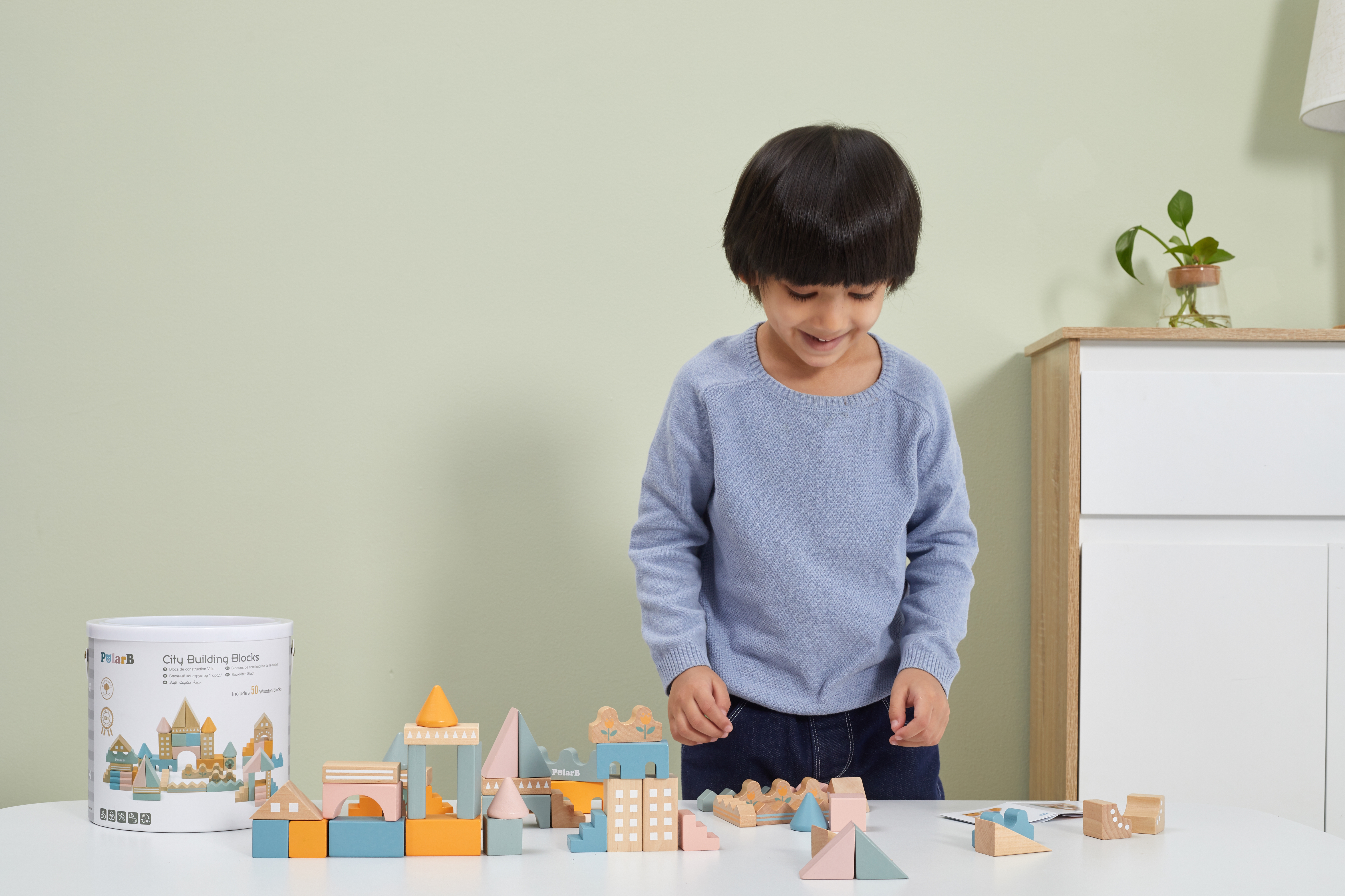 Polarb drewniane klocki bloki miejskie 50 elementów montessori