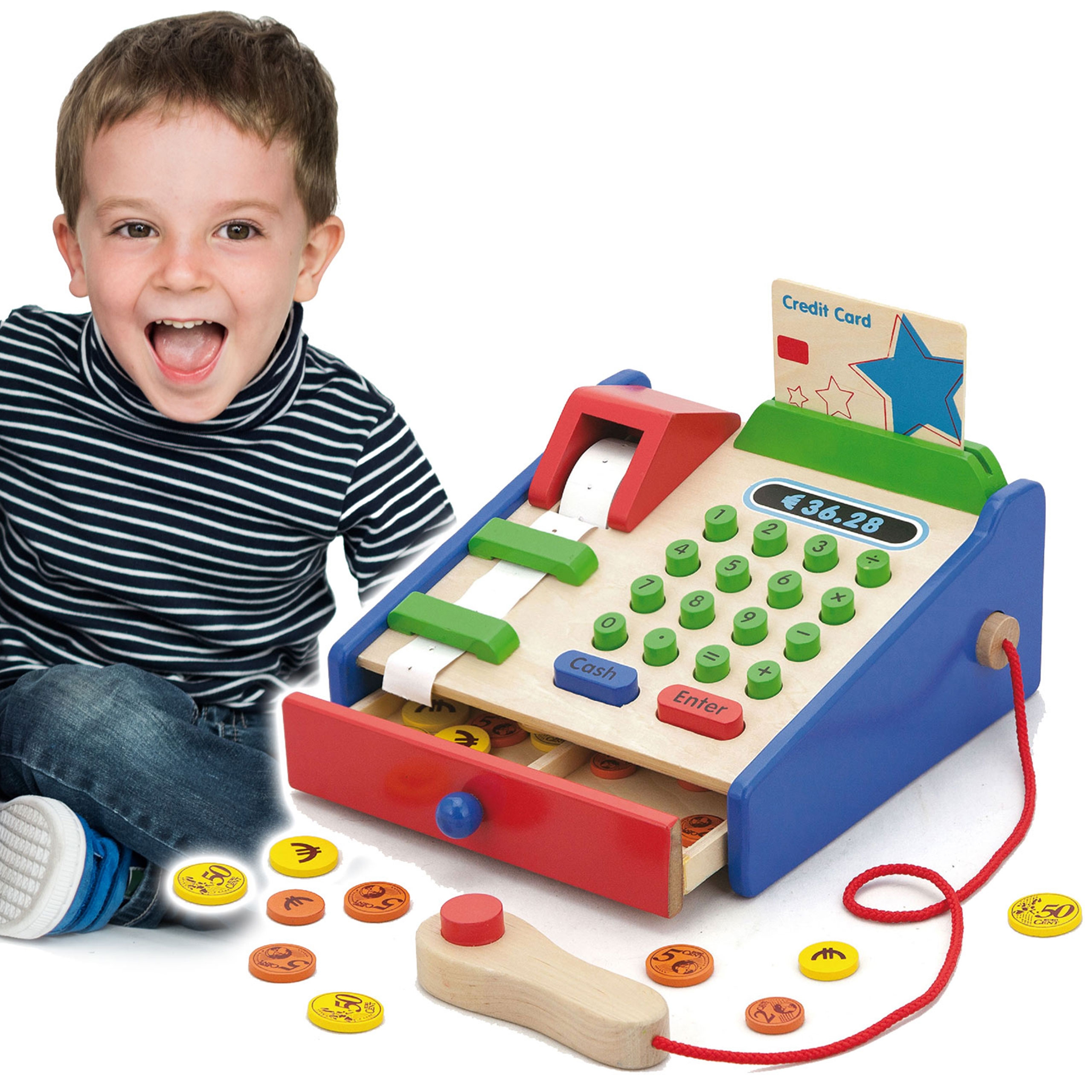 Mali Kupcy - Drewniana Kasa Montessori z Skanerem