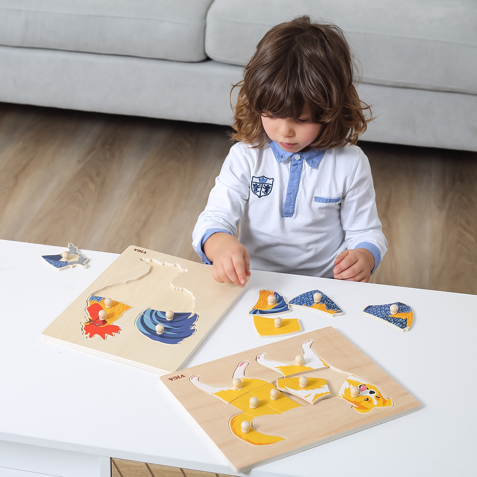 VIGA Drewniane Puzzle Montessori Kogut z Pinezkami