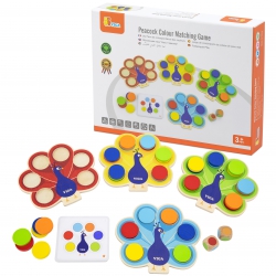 VIGA Montessori Wooden Peacock Tail Color Match Game + Cards