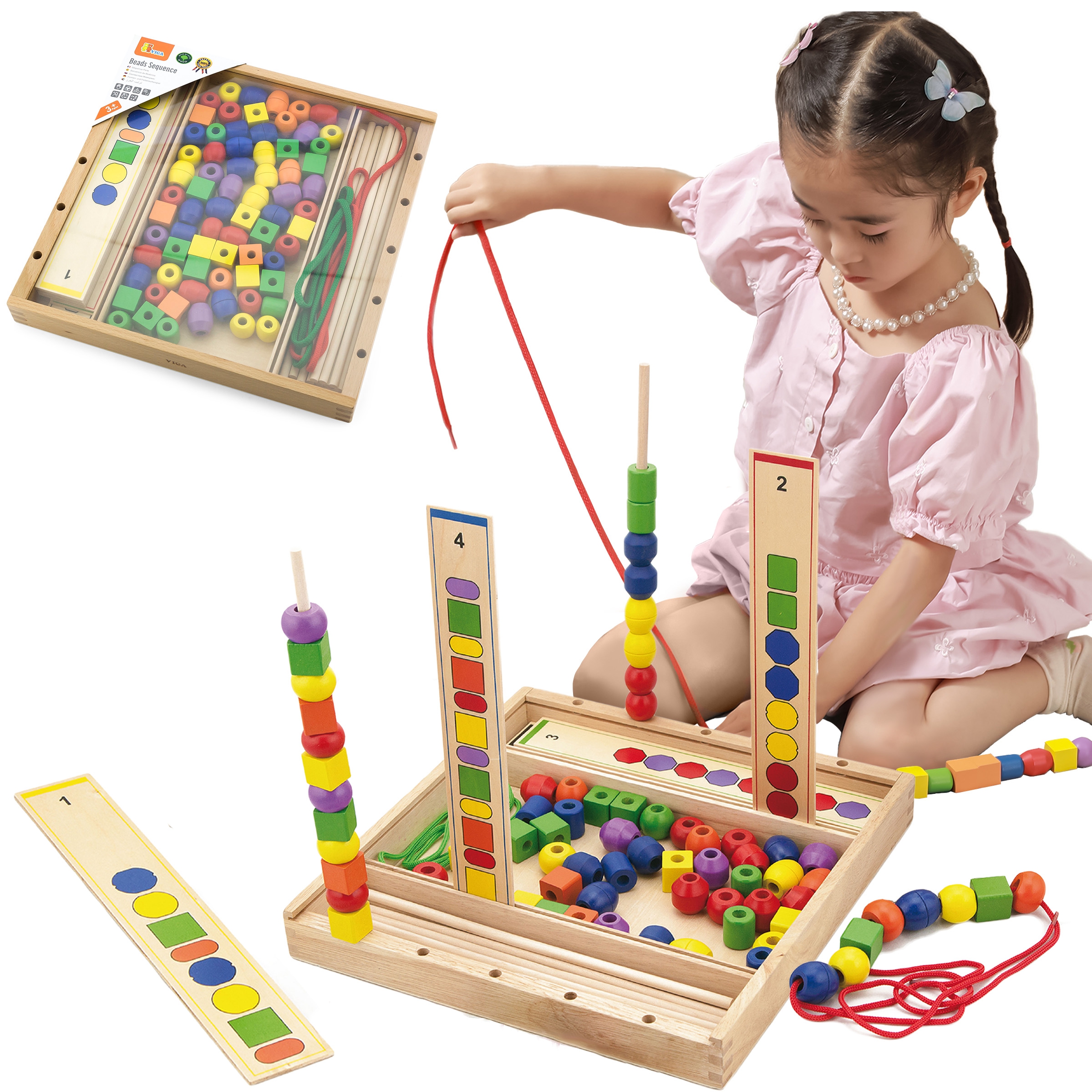 Drewniana gra edukacyjna logiczne koraliki 104 elementy montessori