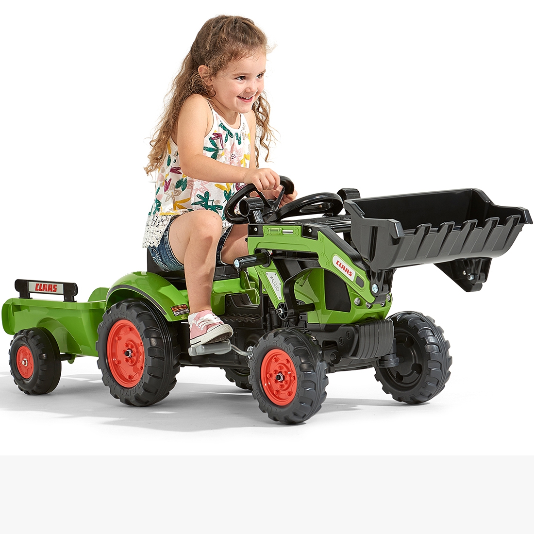 Traktor claas z przyczepą i łyżką na pedały