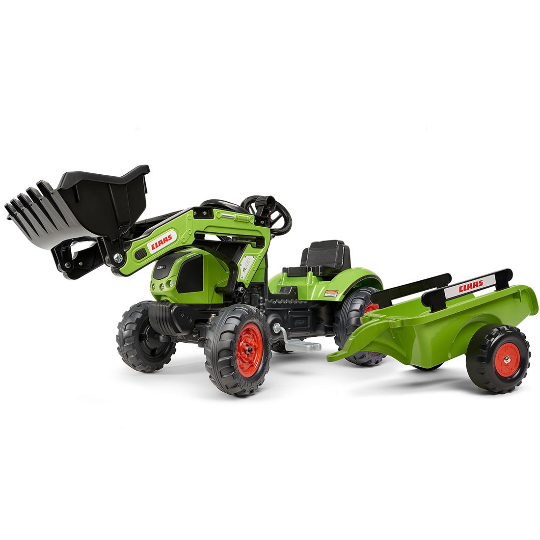 Traktor claas z przyczepą i łyżką na pedały