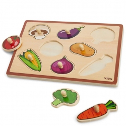 VIGA Wooden Puzzle Vegetables Match Shapes Montessori 9 pcs.