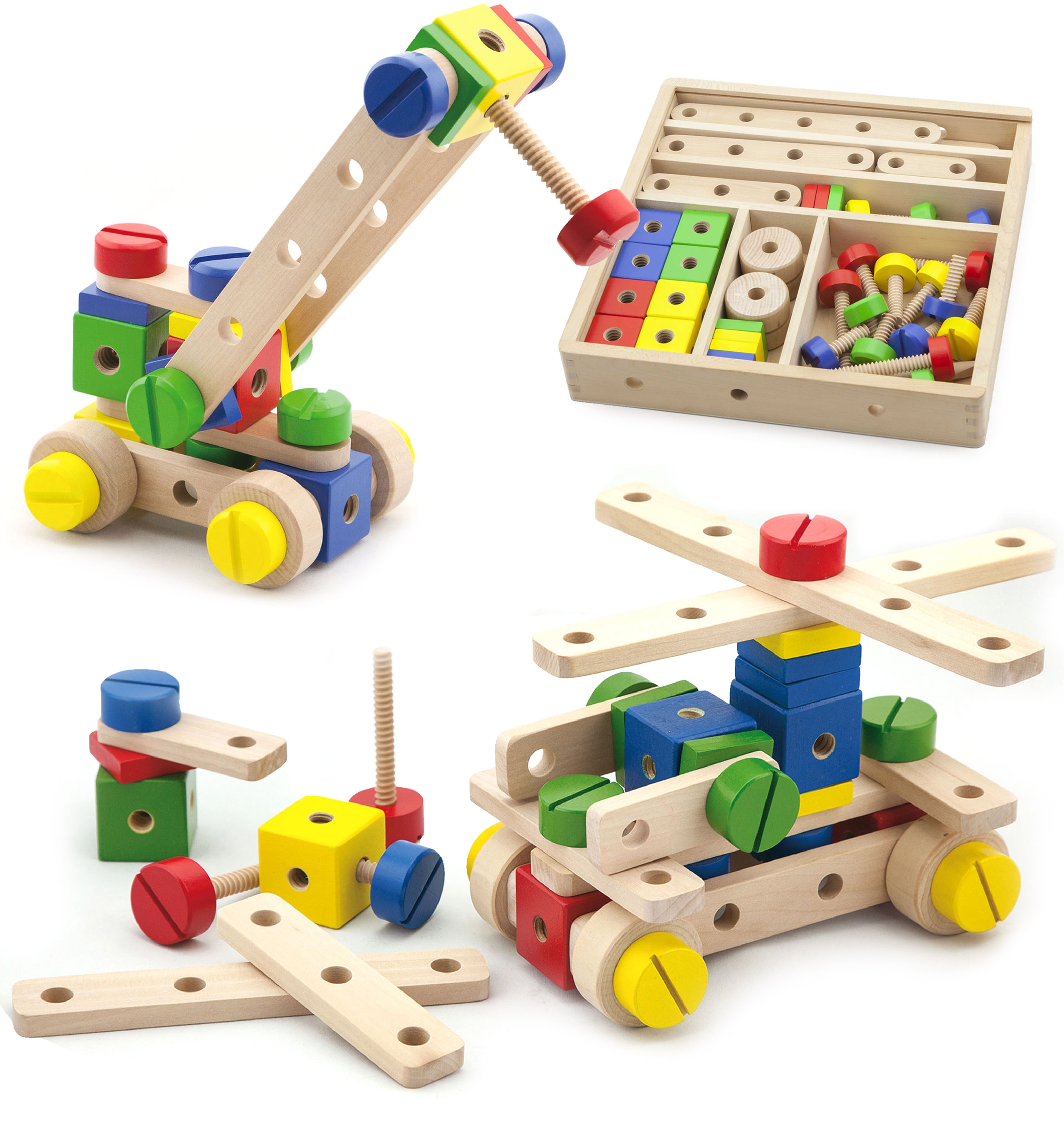 Drewniany zestaw konstrukcyjny Viga Toys 53 elementy w skrzynce Montessori