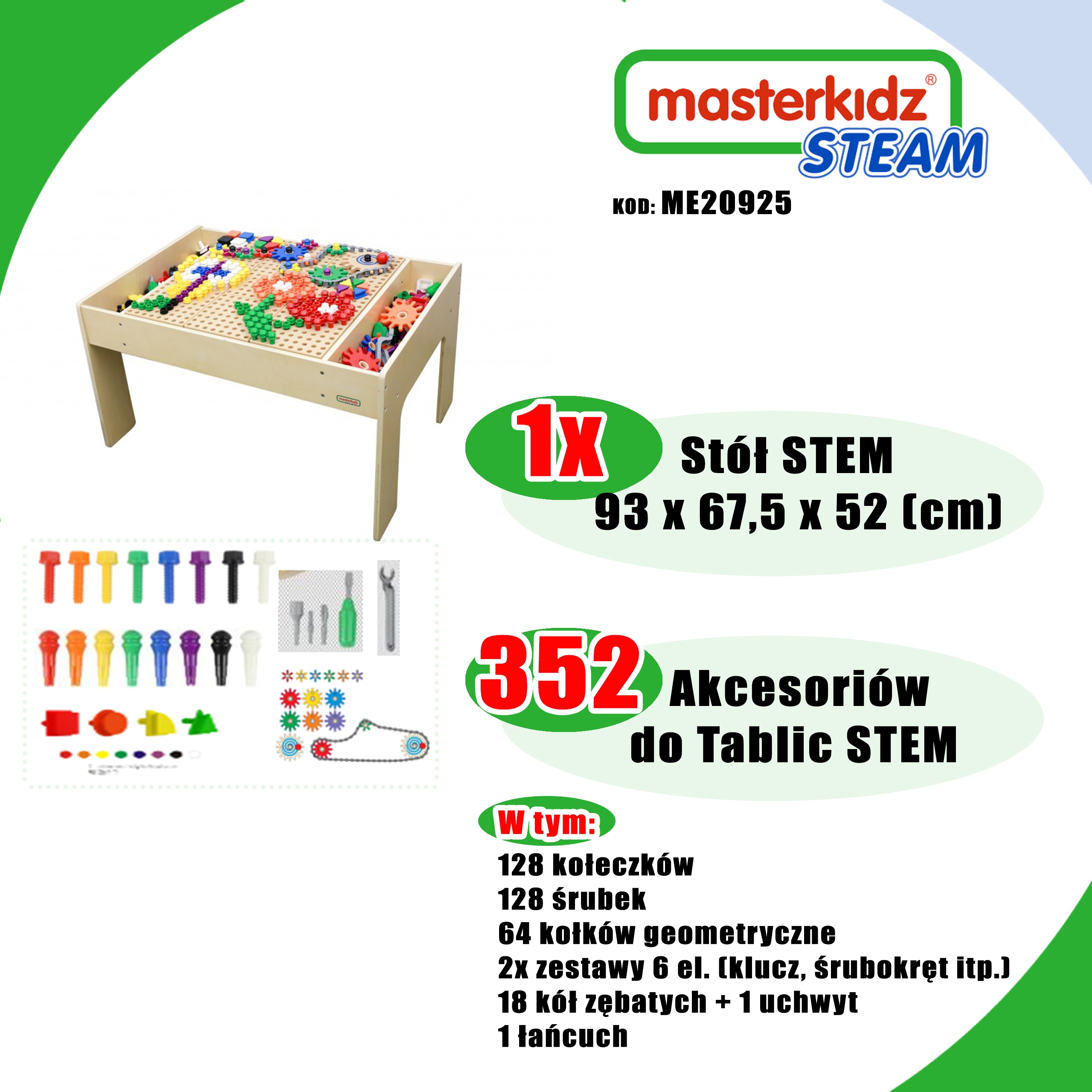 MASTERKIDZ Drewniany Stół Edukacyjny +AKCESORIA STEM WALL