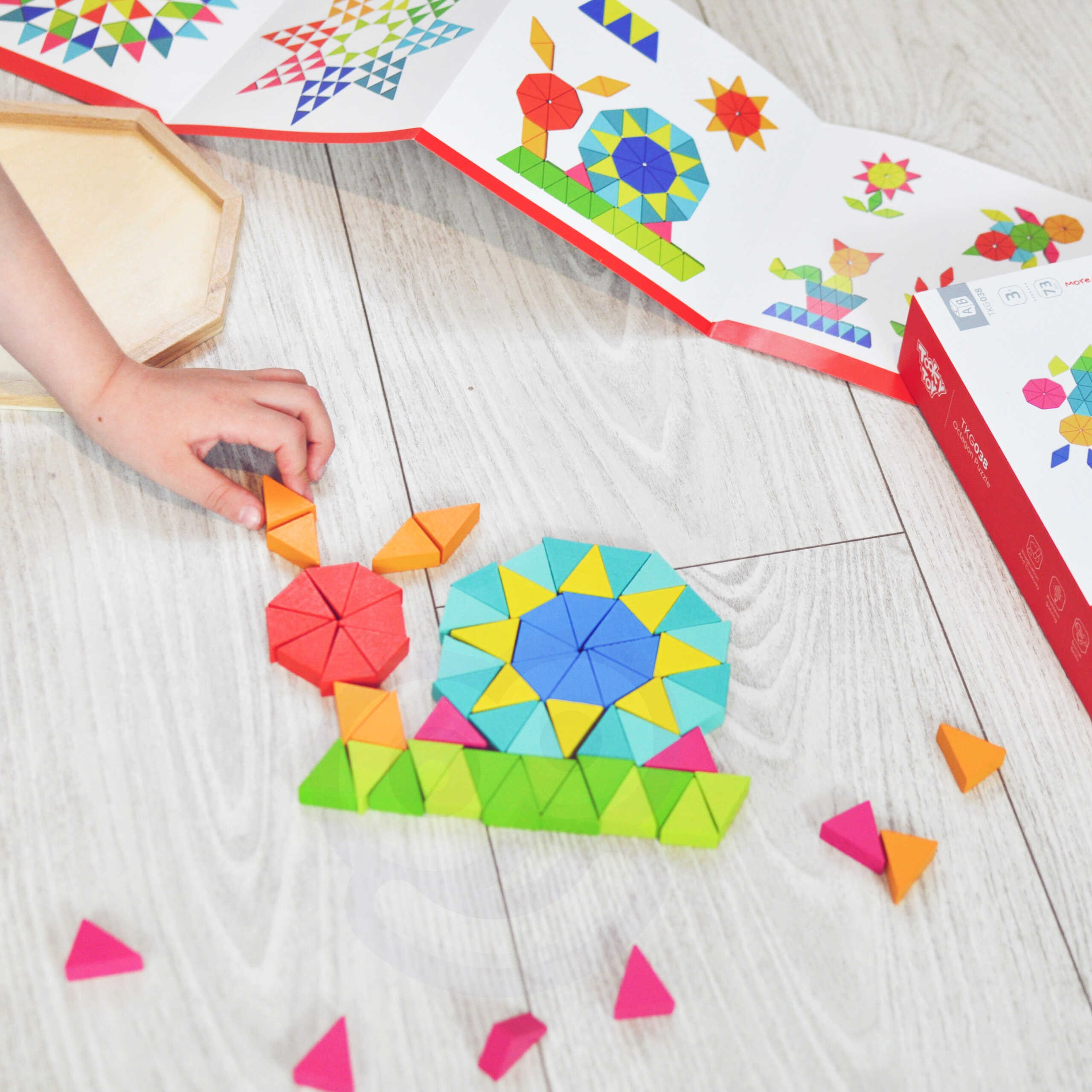 Puzzle ośmiokątne drewniana mozaika edukacyjna (73el.)