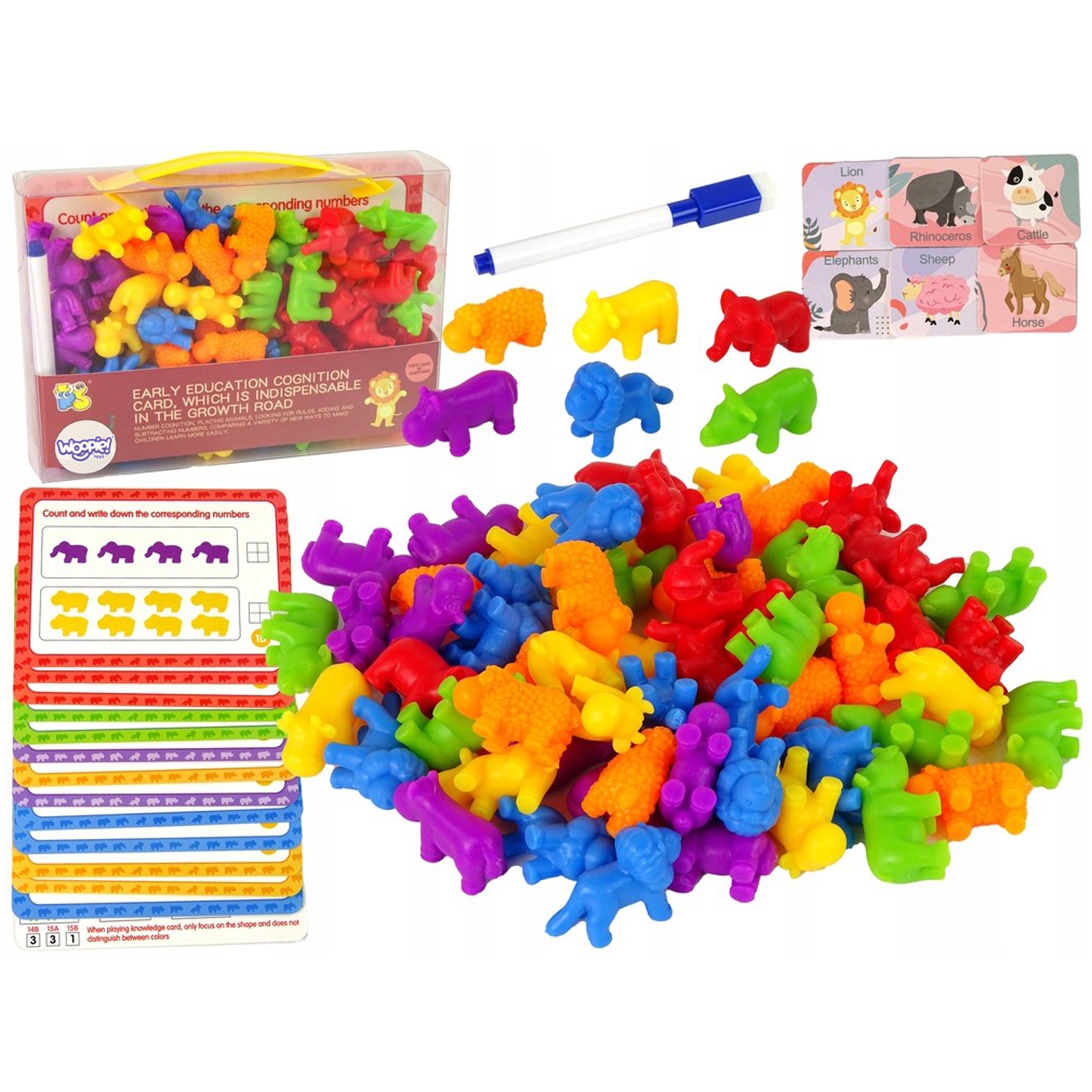 Zestaw edukacyjny nauka liczenia montessori sorter kolorów zwierzęta 83 el.