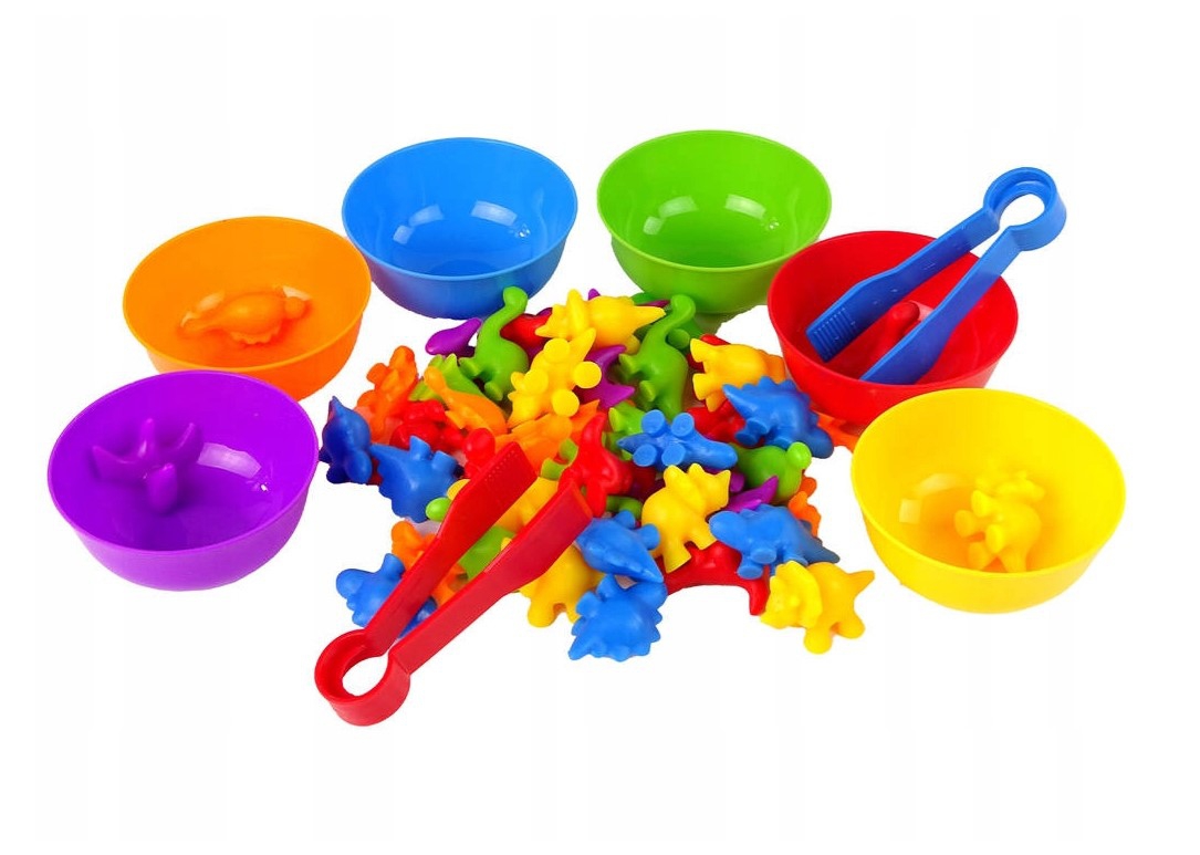 Gra edukacyjna montessori sorter kolorów dinozaury 56 el.