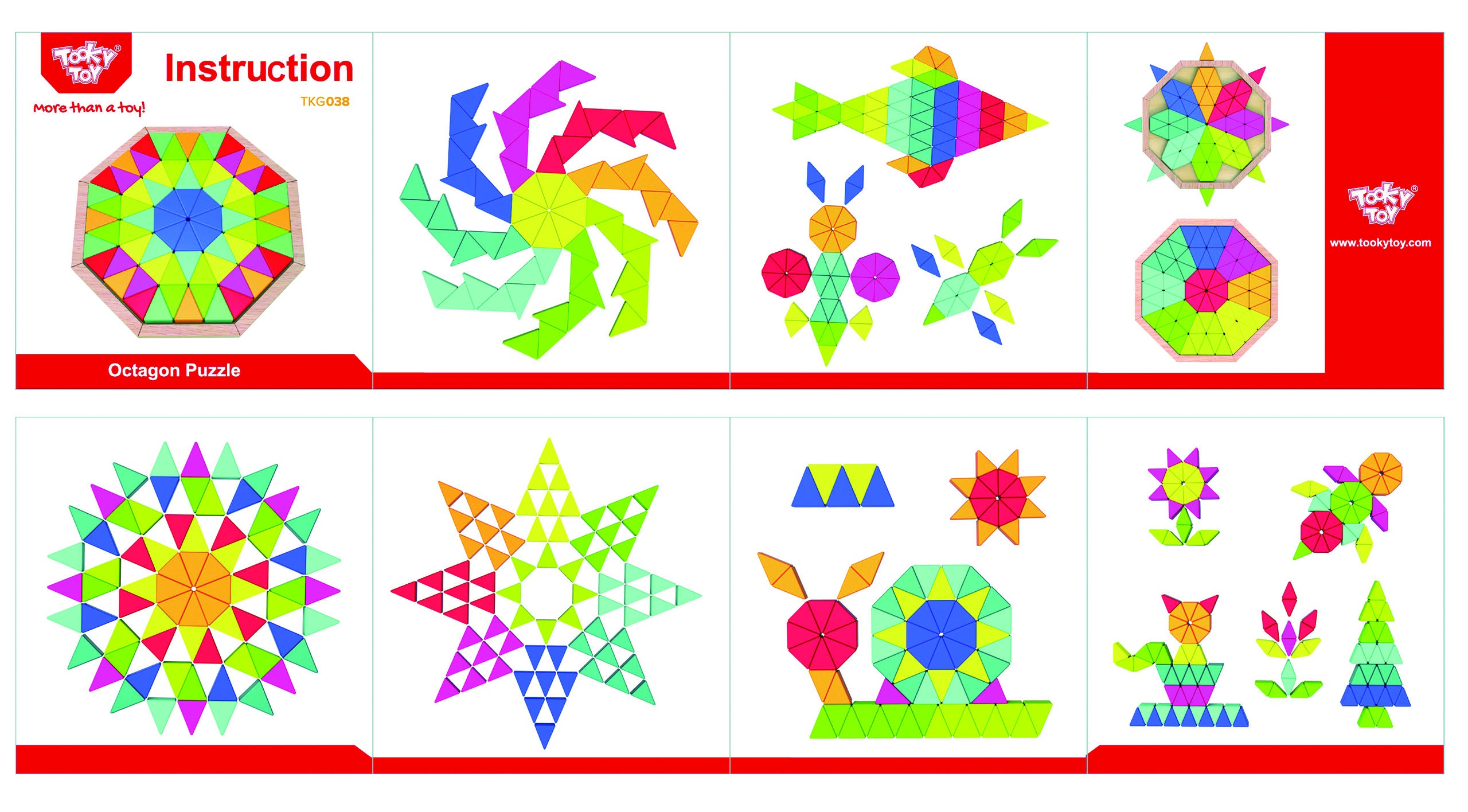 Puzzle ośmiokątne drewniana mozaika edukacyjna (73el.)