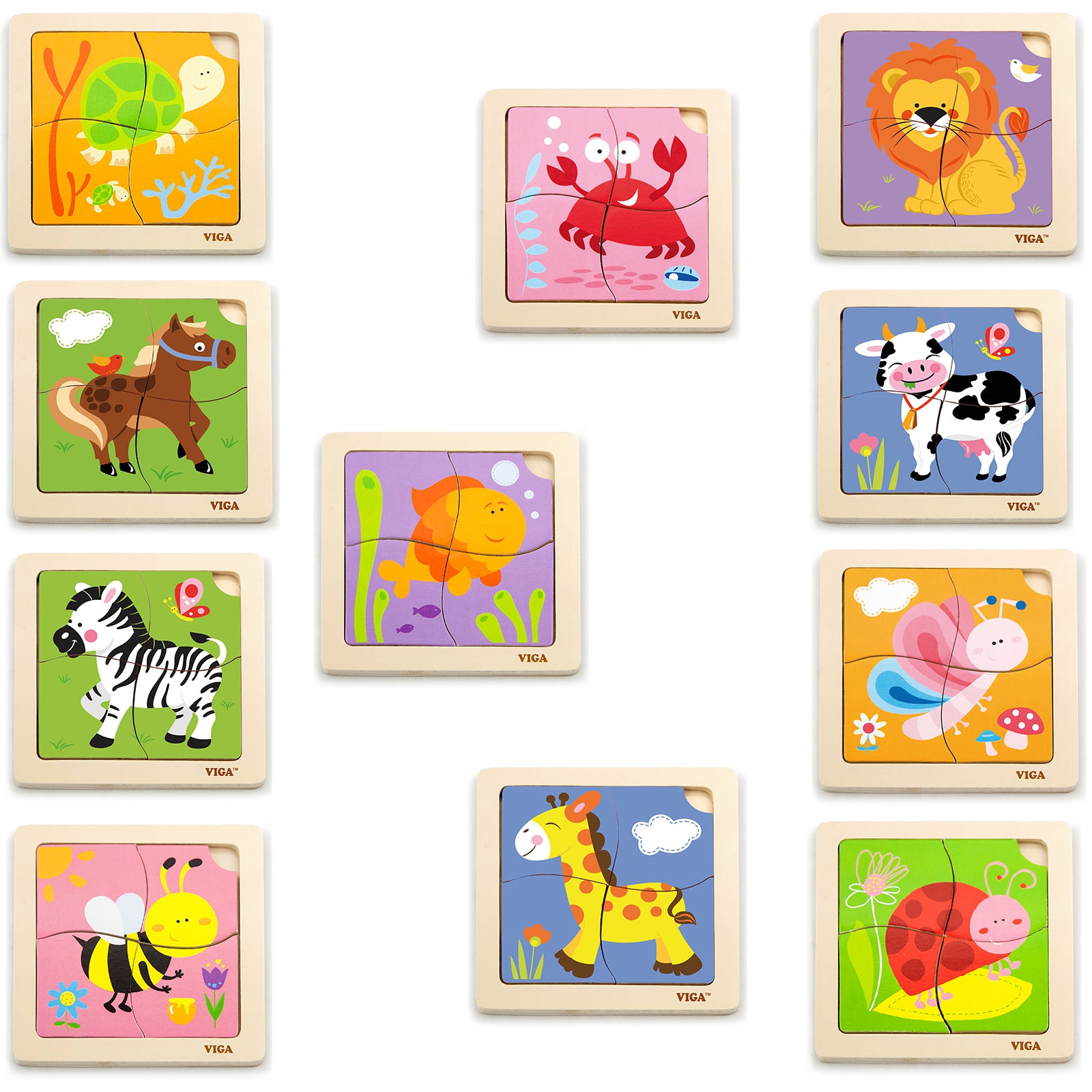 Puzzle drewniane 12 plansz po 4 puzzle w stojaku