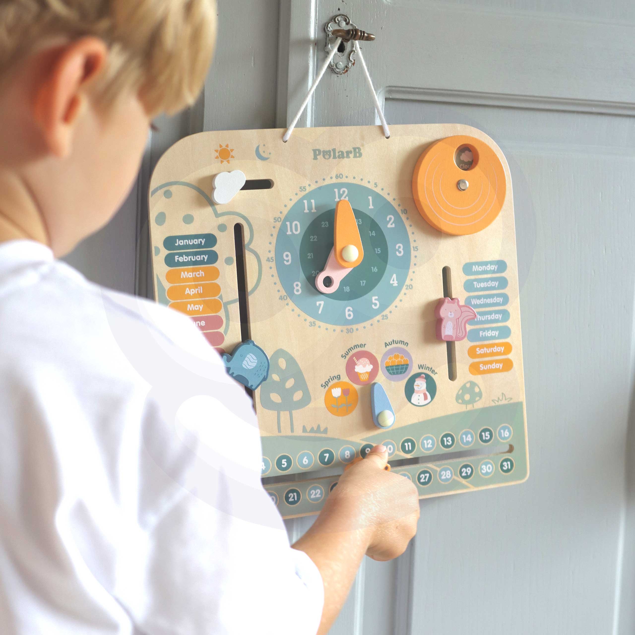 Polarb drewniany kalendarz i zegar montessori