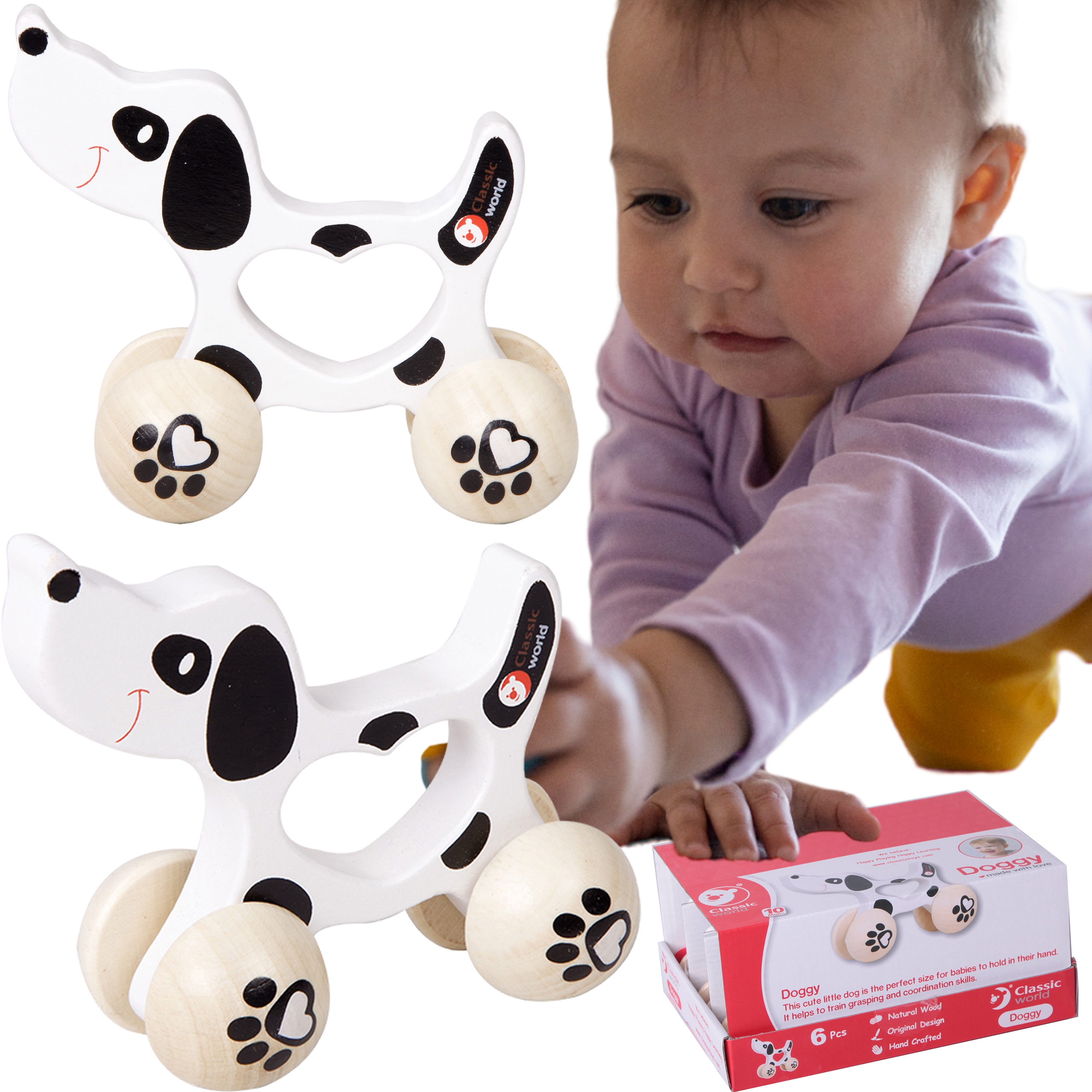 CLASSIC WORLD Drewniany Piesek do Pchania i Ciągnięcia dla Niemowląt