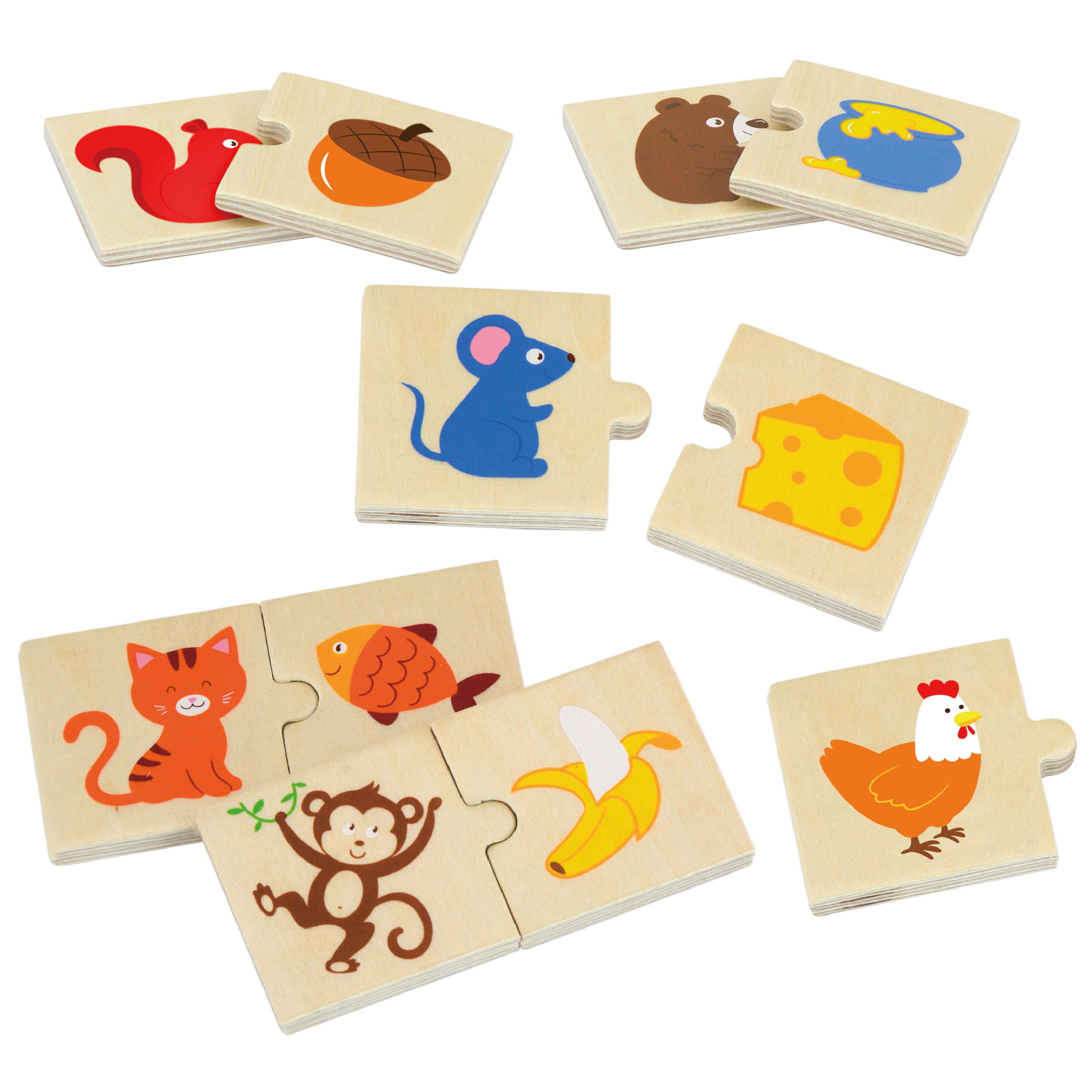 Drewniane puzzle nakarm zwierzątko co jedzą zwierzęta układanka