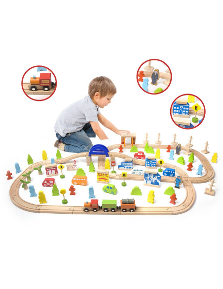 Wielki Zestaw Kolejka Drewniana Classic World 110 Elementów