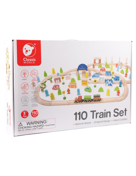Wielki Zestaw Kolejka Drewniana Classic World 110 Elementów