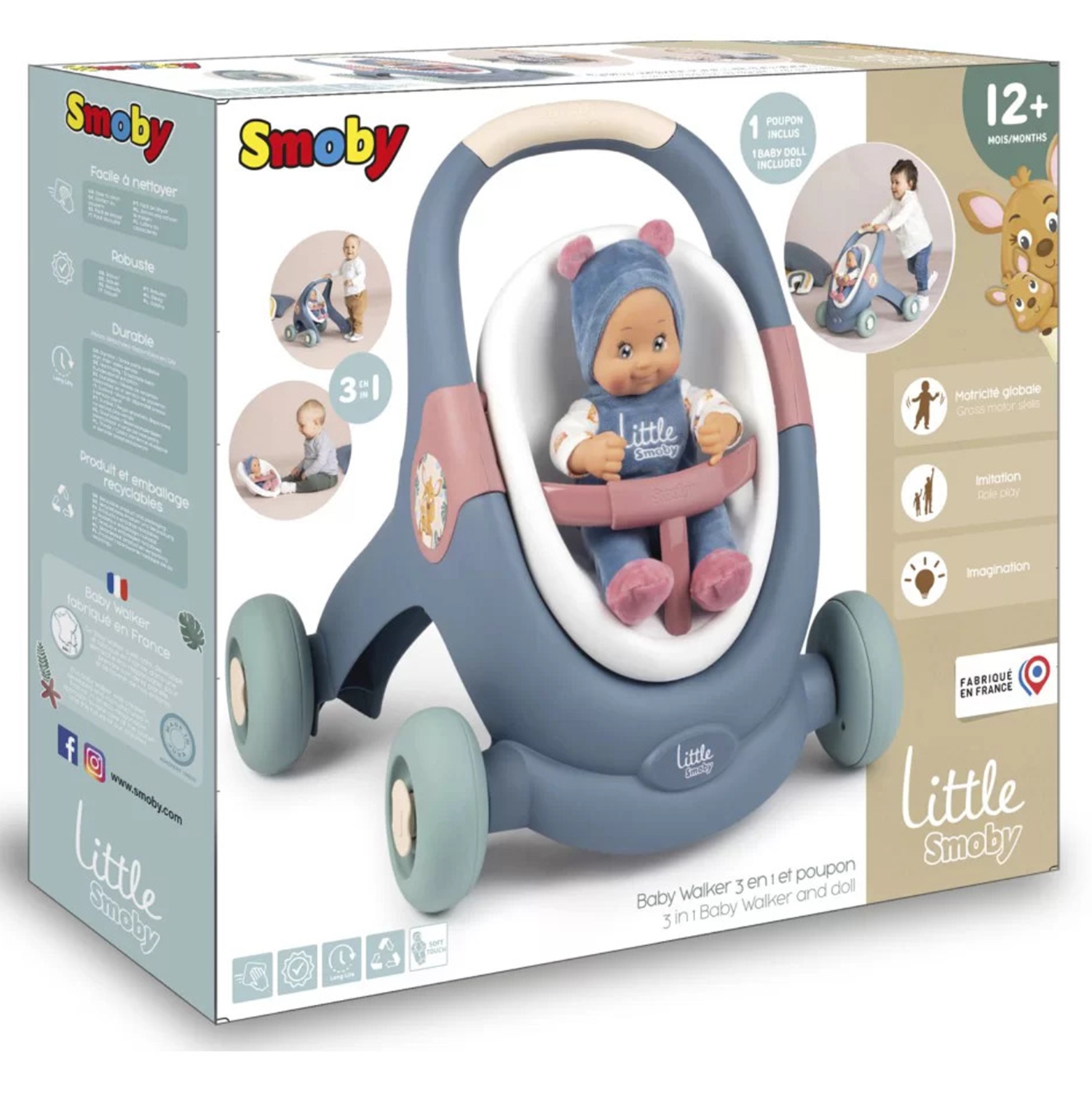 Little chodzik pchacz 3w1 wózek dla dzieci + lalka bobas