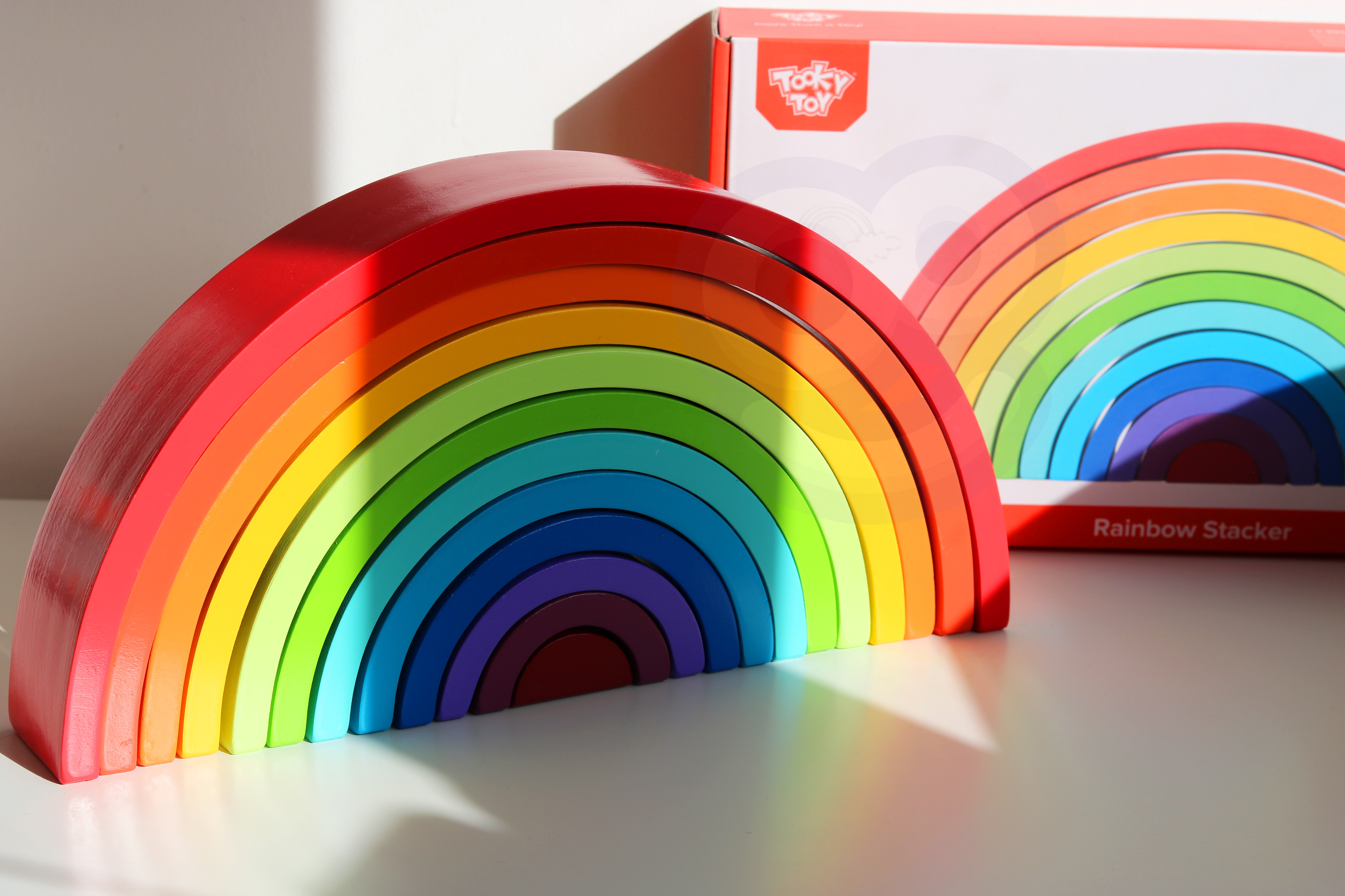 Układanka drewniane klocki montessori tęcza