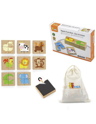 Drewniane Puzzle Magnetyczne Zwierzęta Układanka Viga Toys