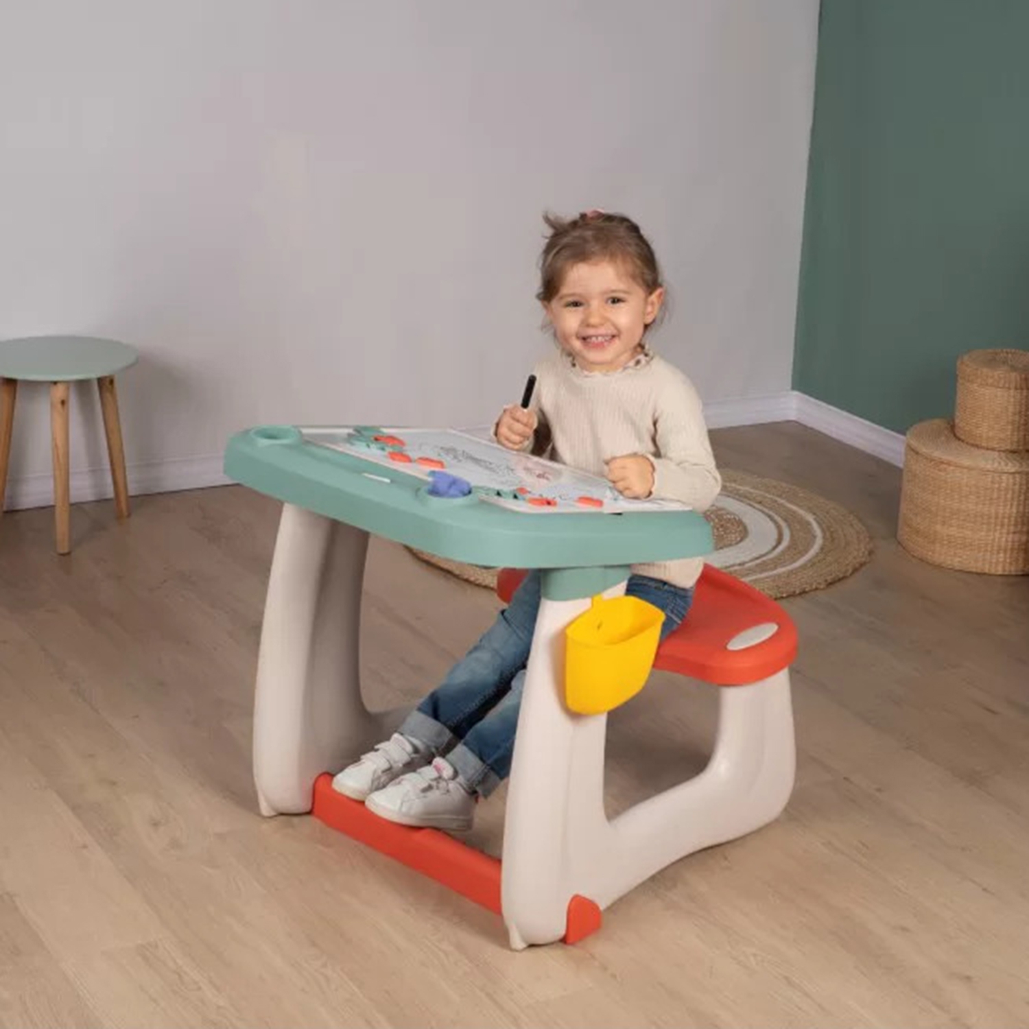 Dwustronne biurko ławka tablica 2w1 + 80 akcesoriów
