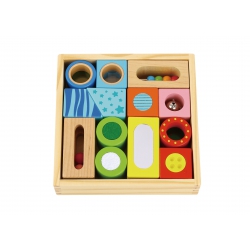 TOOKY TOY Wooden Box Sensory Jigsaw Puzzle Multifunctional Shapes Sound Touch 12 el.