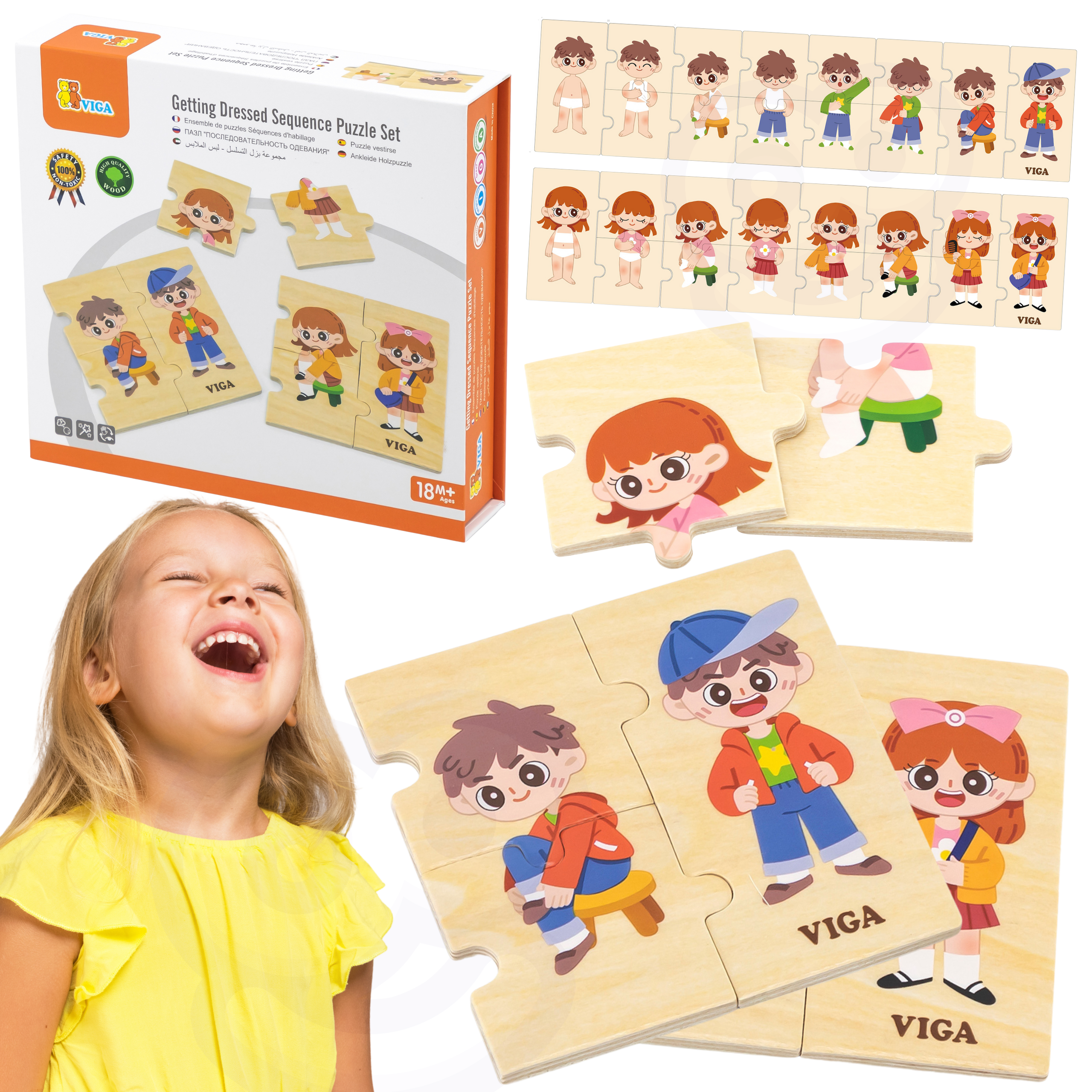 Drewniana układanka edukacyjna dzieci ubieranie puzzle